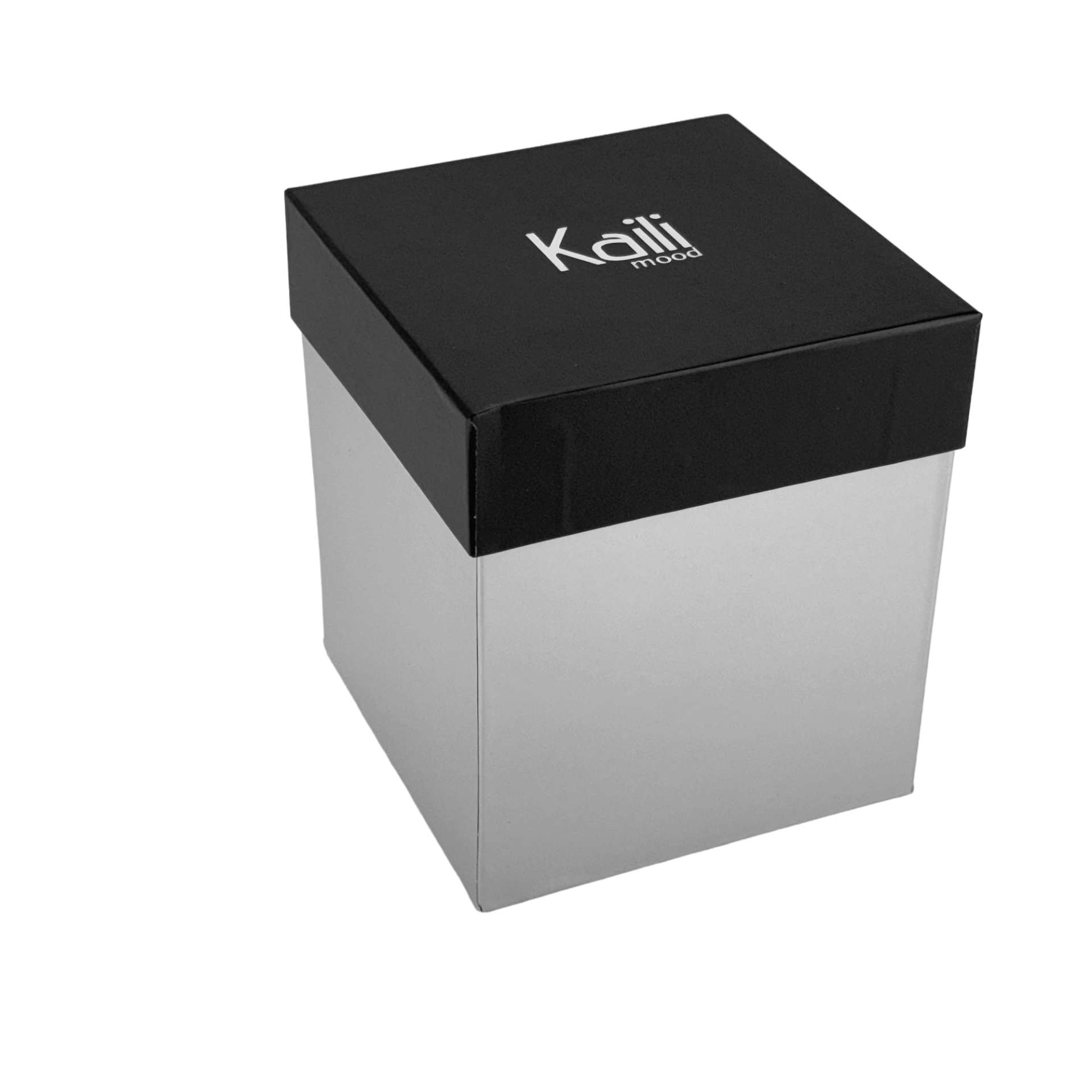 K0032DB | Desk pen holder in genuine full-grain leather. Blue with yellow edges. Dimensions: 8.5 x 8.5 x 12 cm. Packaging: Gift box with lid and bottom. - immagine 4