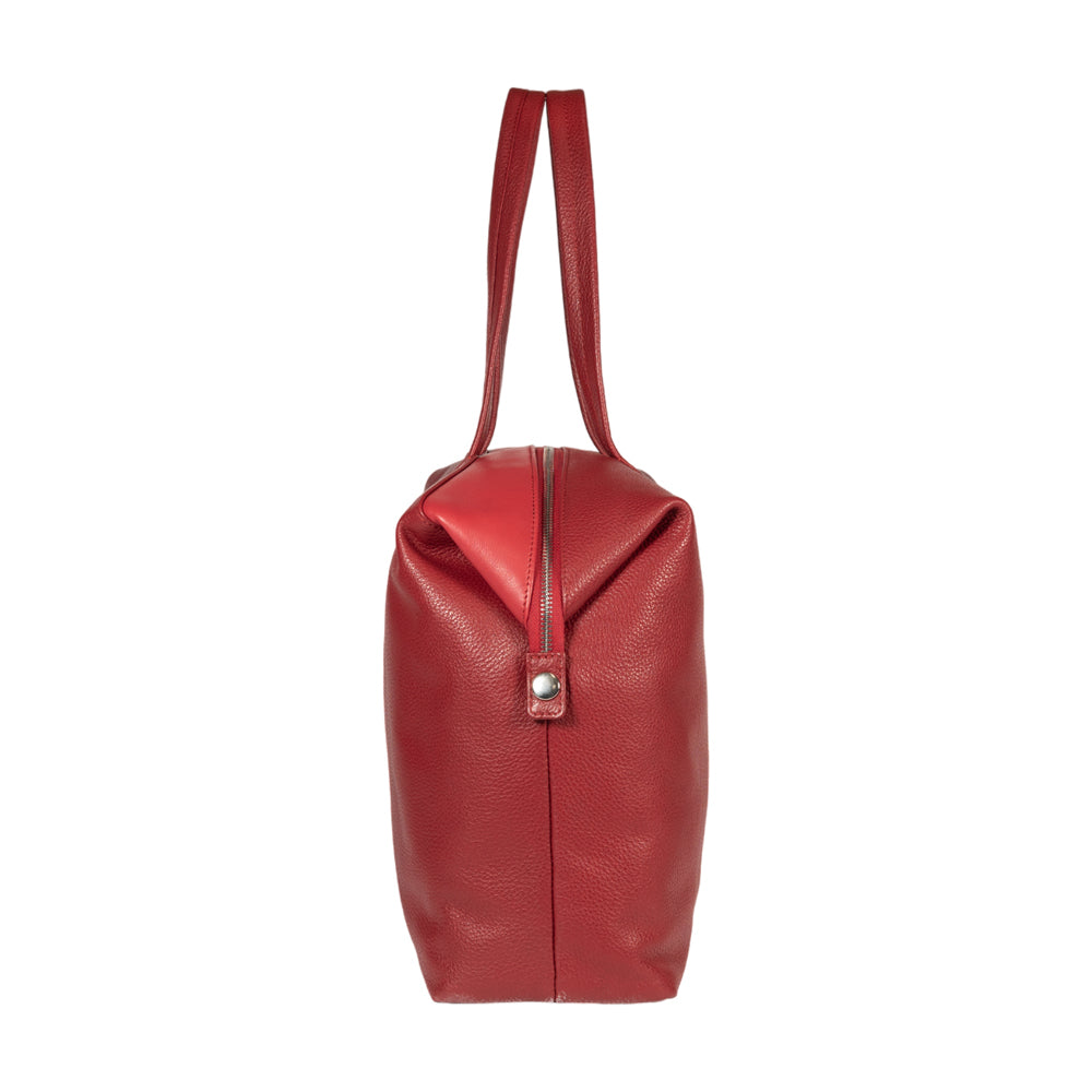 RB2004V | Borsa Shopping Trasformabile in Bauletto in Vera Pelle pieno fiore, grana dollaro/leggera. Doppio manico. Colore Rosso. Dimensioni: cm 43 x 36 x 14. Confezione: Sacchetto in Tessuto non Tessuto - immagine 4