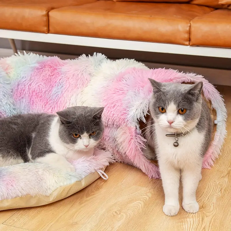 Cozy Plush Cat Tunnel Nest with Hanging Ball Toy - Perfect Kitten Hideaway - immagine 4