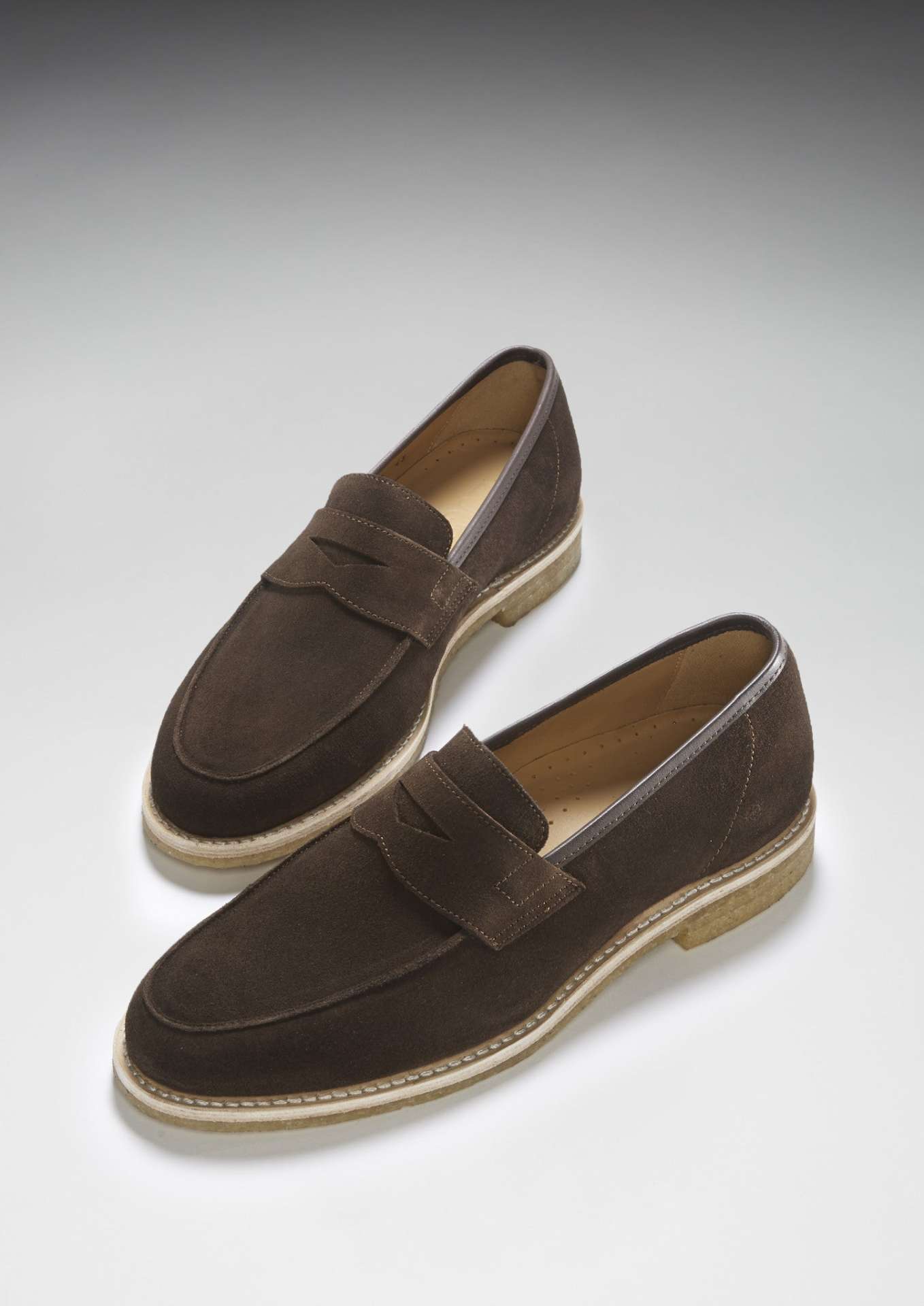 Brown Suede Loafers, Crepe Rubber Welted Sole - immagine 3