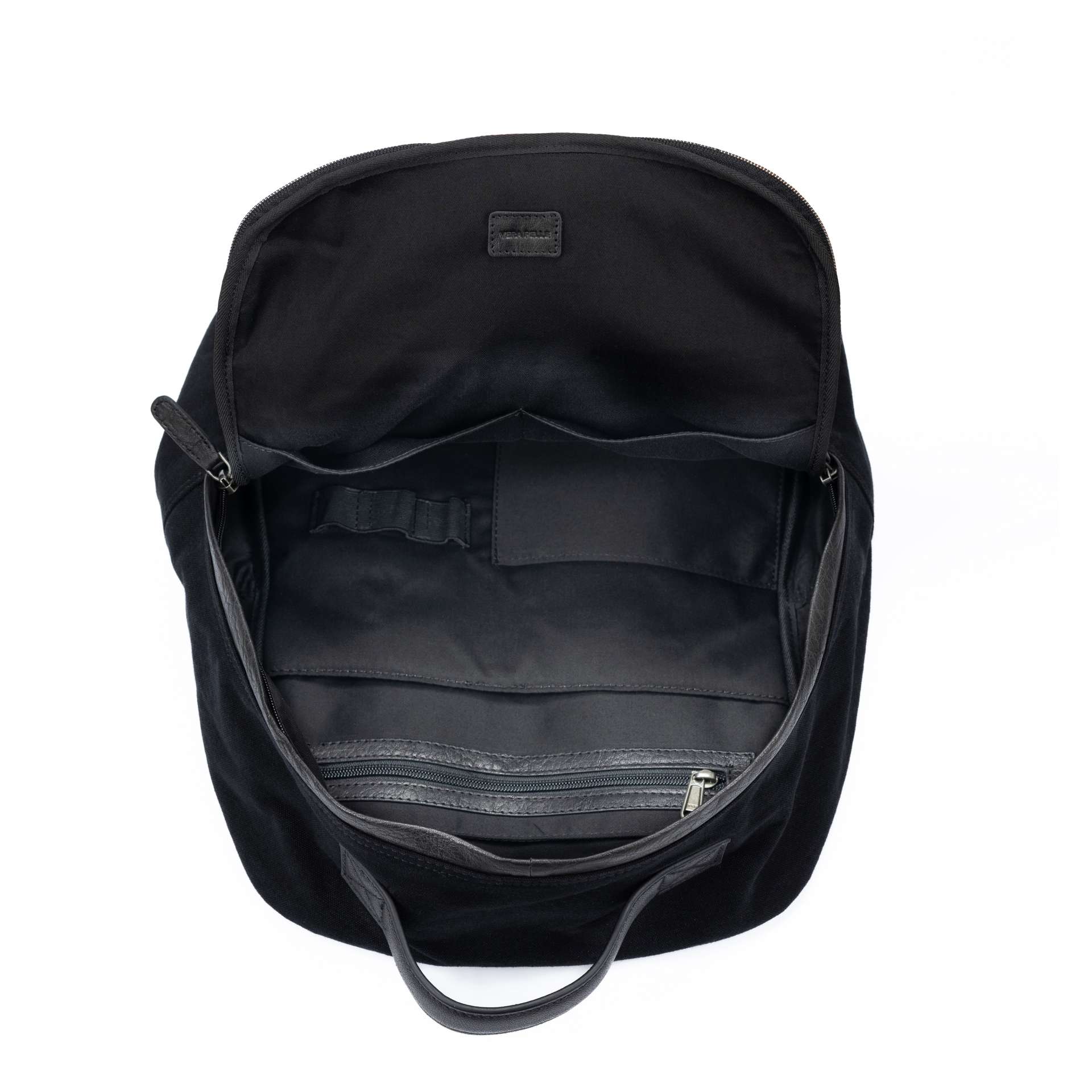 K0023AB | Zaino Porta Notebook in Canvas/Vera Pelle, pieno fiore, volanata - Colore Nero. Accessori Nickel Anticato, Chiusura con lampo. Dimensioni: cm 29 x 40 x15. Confezione: Sacchetto Tnt - immagine 3