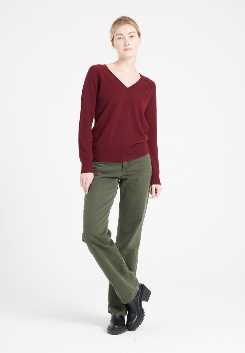 Pull col V cachemire rouge bordeaux femme - LILLY 6 - immagine 2