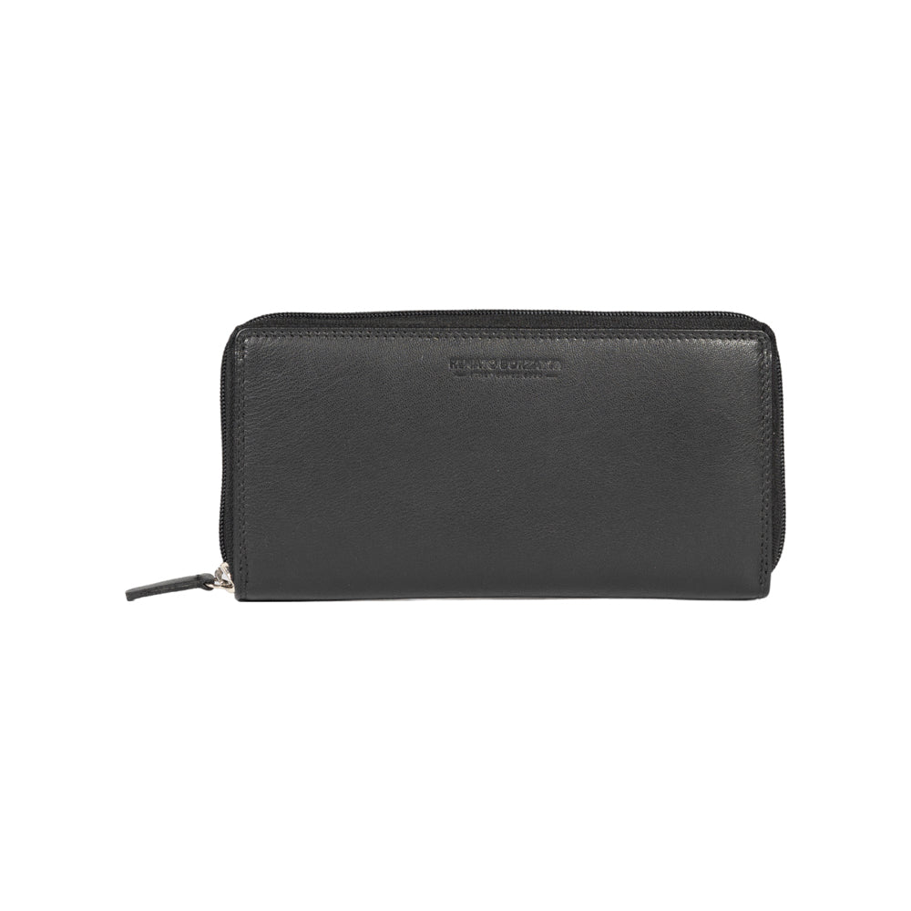 RB12080A | Women's wallet in genuine full-grain leather, with light grain. Black color. RFID protection. Size: 20 x 10 x 2.5 cm. Packaging: gift box bottom/cover - immagine 3
