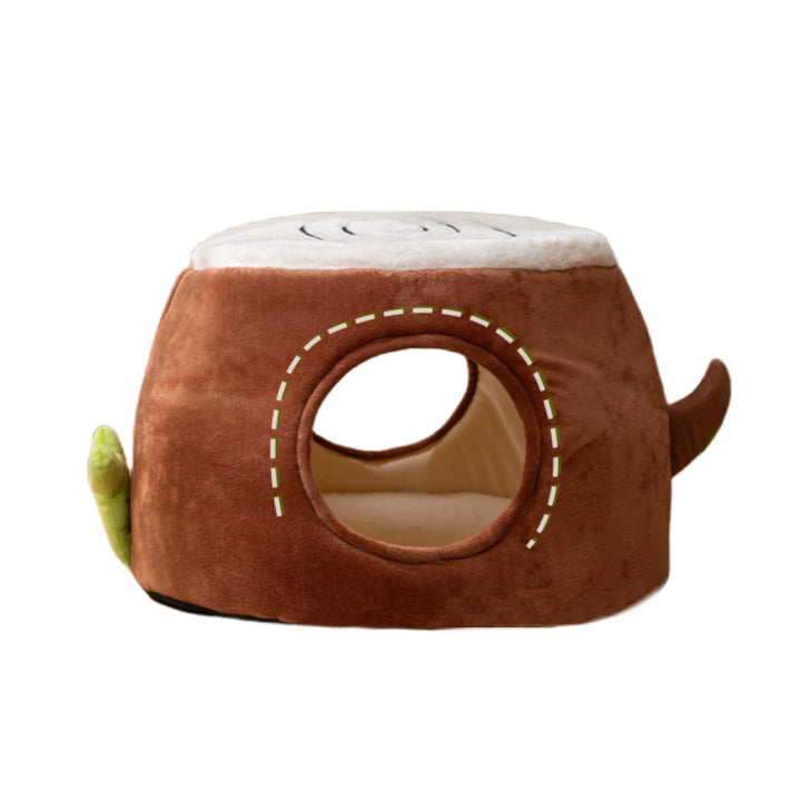 NNEDSZ M Convertible Tree Stump Cat Bed - Foldable, Dual-Use, Four-Season Pet Nest with Double Doors - immagine 4