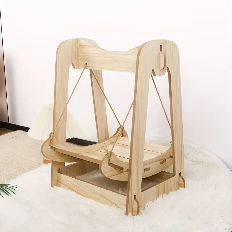 Wooden Rocking Bed Cat Furniture - Double Layer Cat Hammock - immagine 5