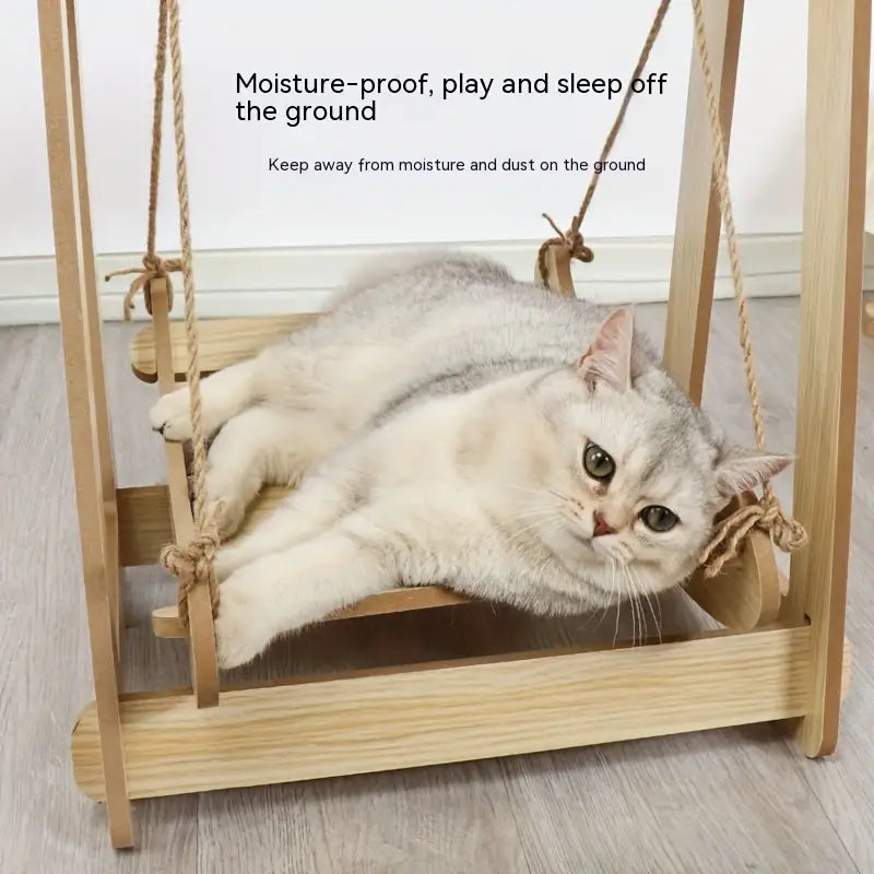 Wooden Rocking Bed Cat Furniture - Double Layer Cat Hammock - immagine 4