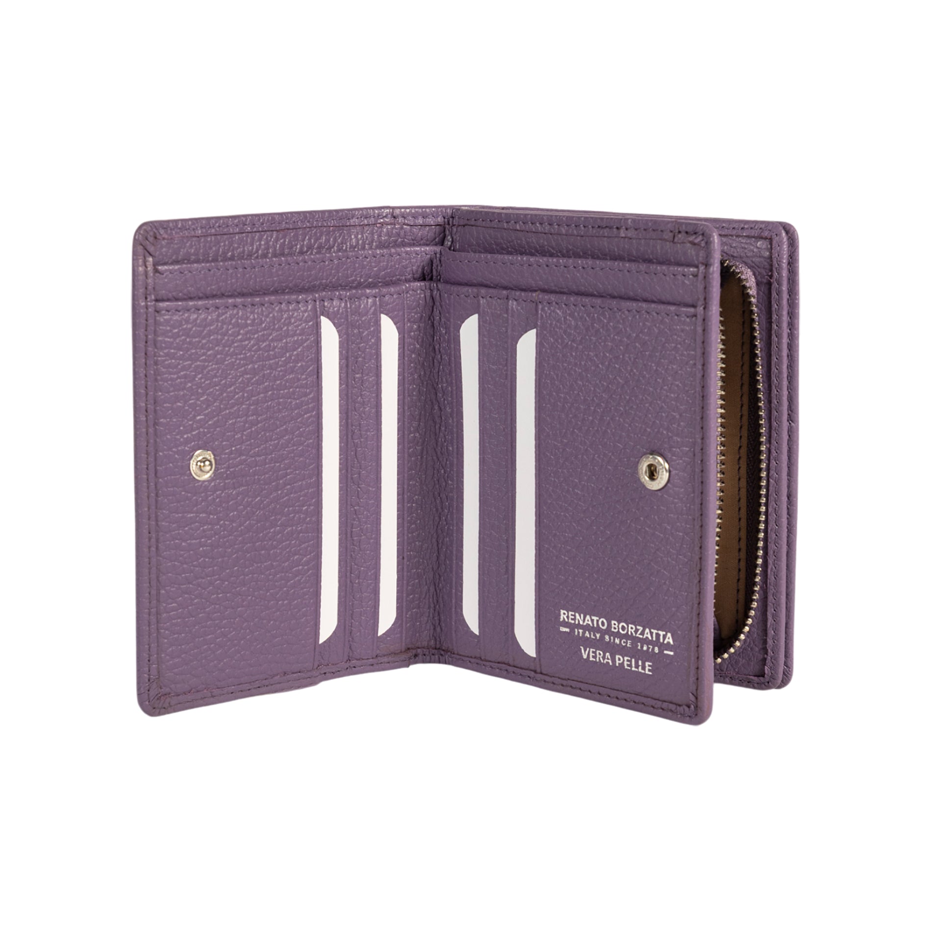 RB1080SY | Women's Wallet Made in Italy in Genuine Dollar Grain Leather. Color: Purple. Dimensions (closed): 13 x 9 x 2.5 cm - immagine 2