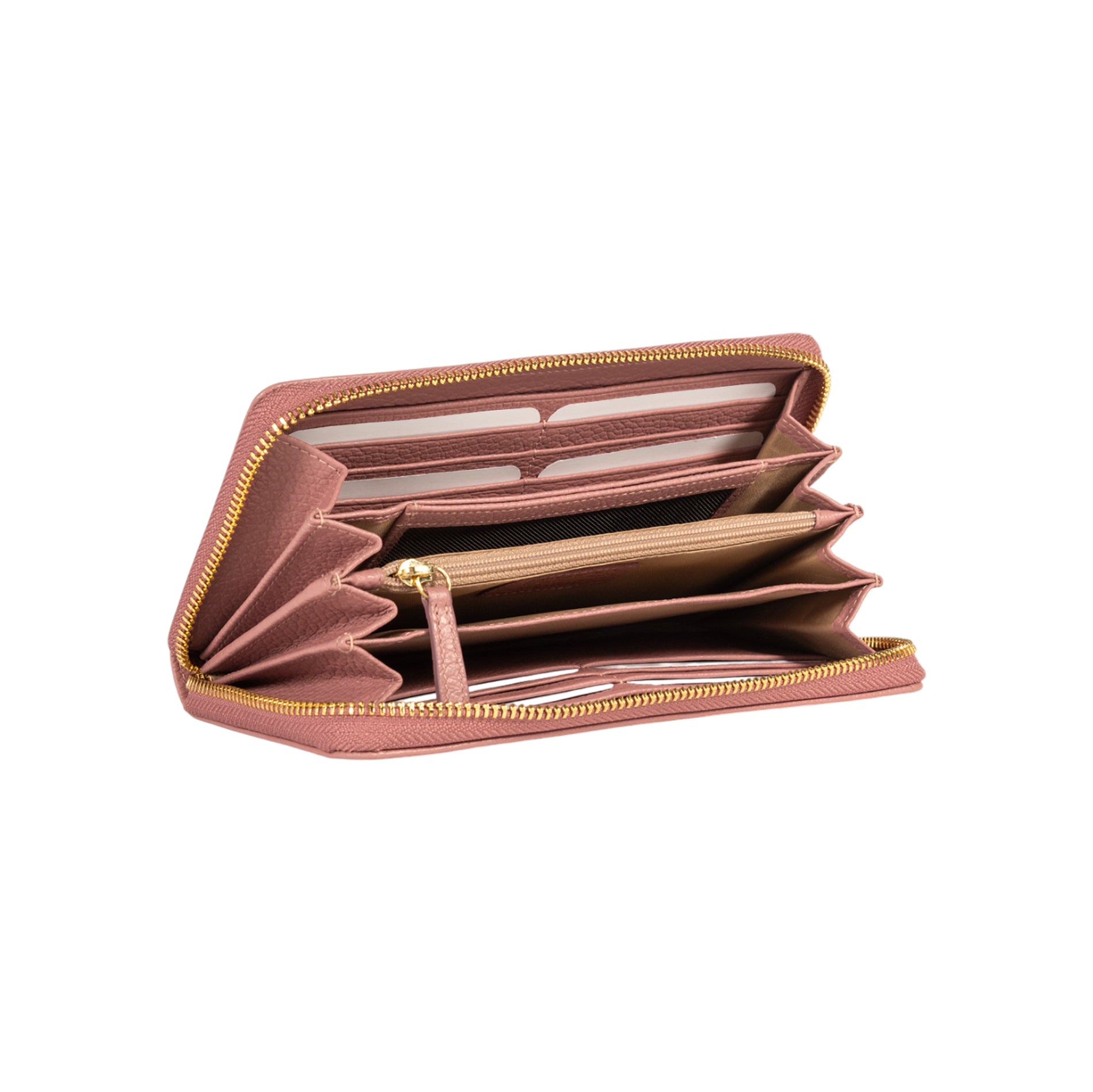RB1081GAZ | Women's zip-up wallet, Made in Italy in genuine grained leather. Antique pink color. Dimensions: 20 x 10 x 2.5 cm. - immagine 3