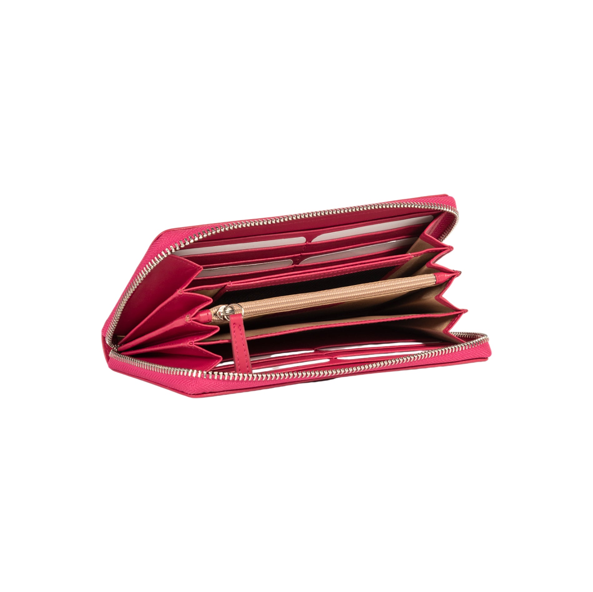RB1084SBE | Women's zippered wallet made in Italy in smooth, matte genuine leather. Color: Fuchsia. Dimensions: 20 x 10 x 2.5 cm. - immagine 3