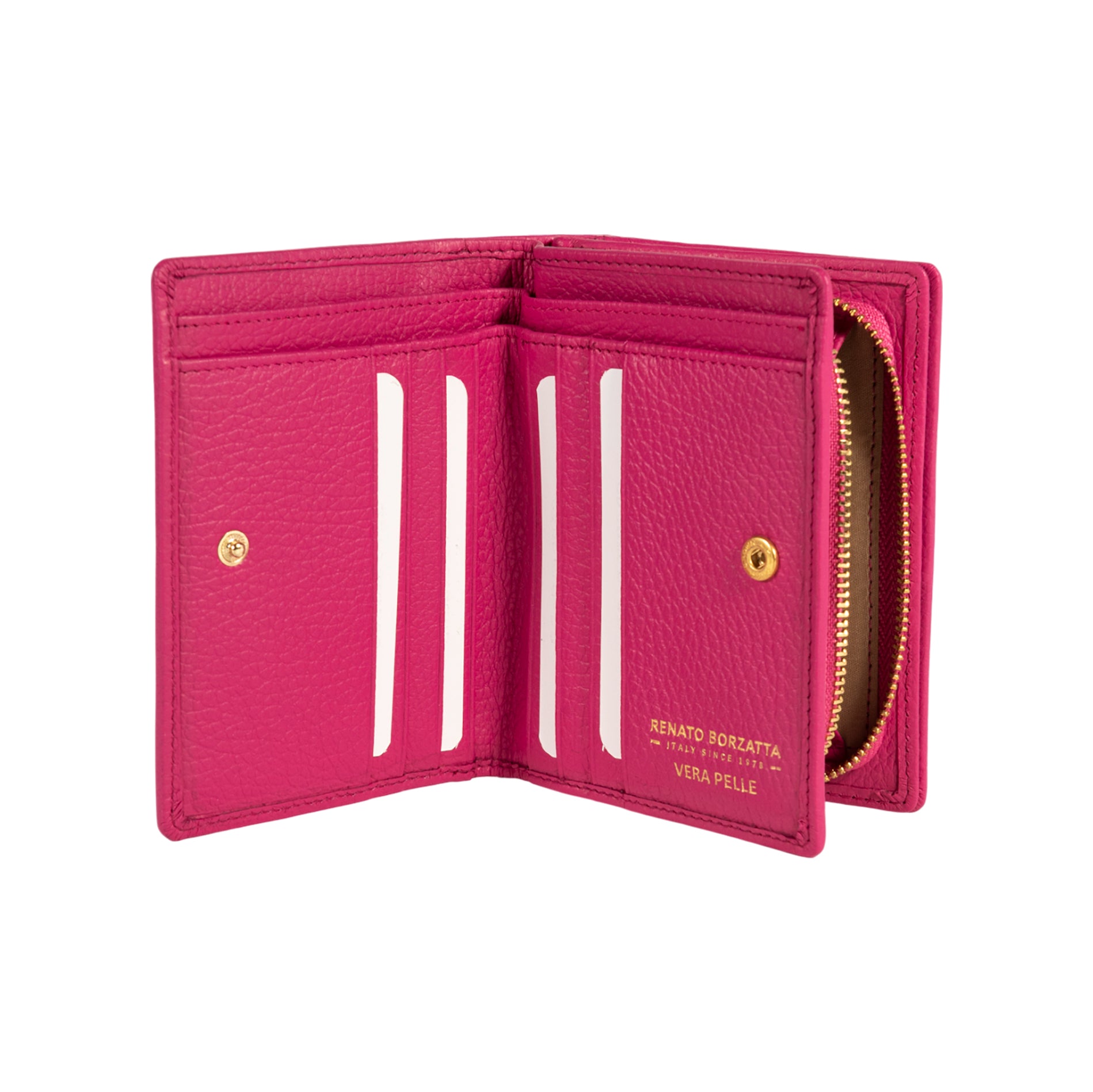 RB1080GBE | Women's Wallet Made in Italy in Genuine Dollar Grain Leather. Fuchsia Color. Dimensions (closed): 13 x 9 x 2.5 cm - immagine 2