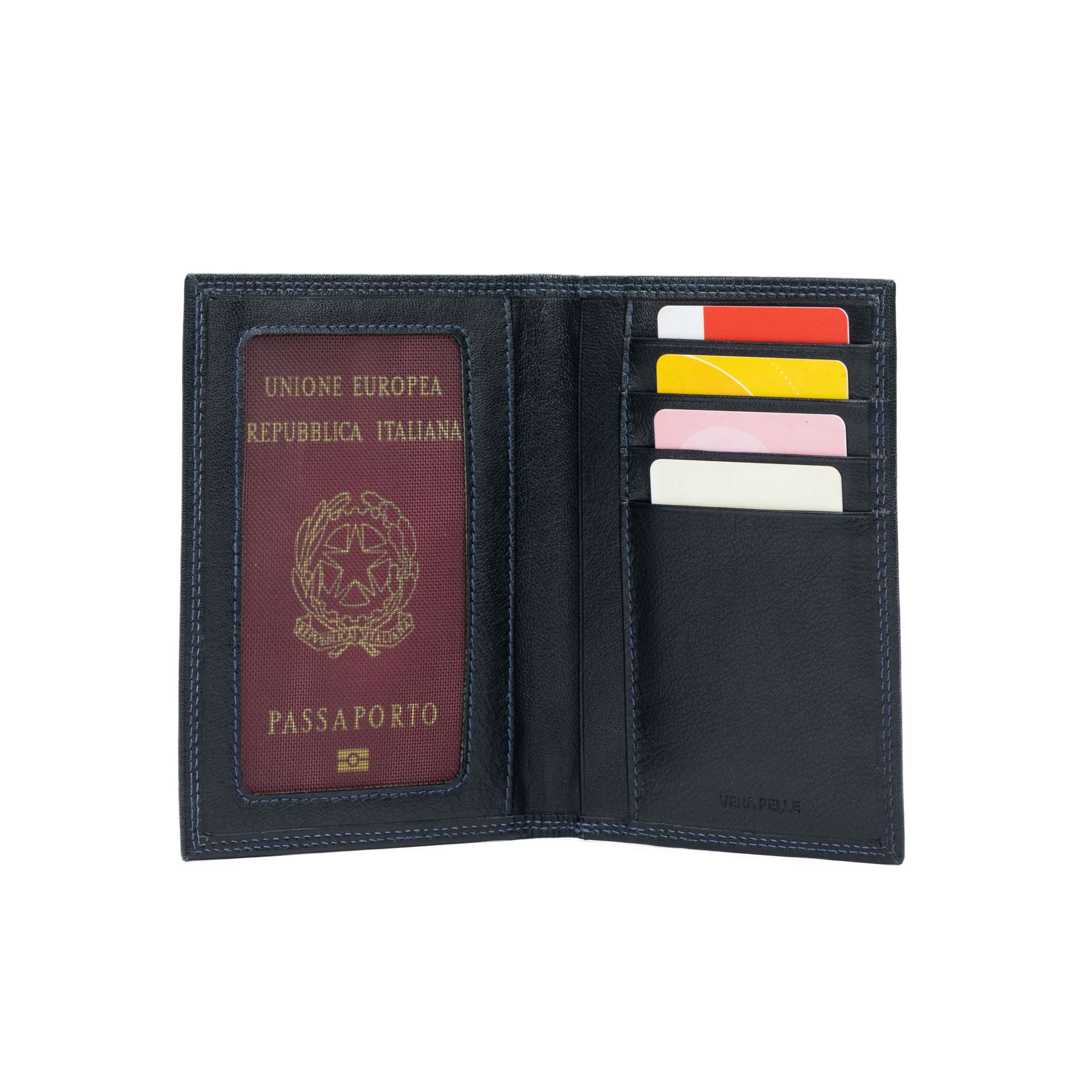 K10222AB | Porta Documenti + Passaporto in Vera Pelle pieno fiore, con leggera grana. Colore Nero. Dimensioni da chiuso: cm 10 x 14 x 1 - Confezione: Gift Box rigido fondo/coperchio - immagine 3