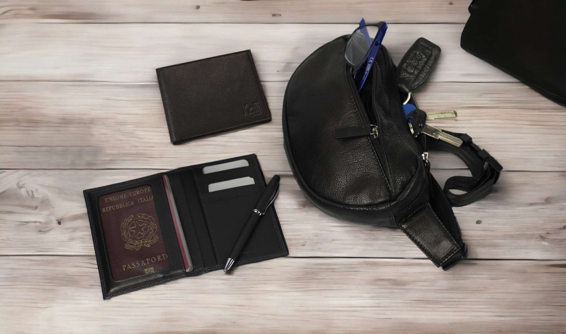 K10222AB | Porta Documenti + Passaporto in Vera Pelle pieno fiore, con leggera grana. Colore Nero. Dimensioni da chiuso: cm 10 x 14 x 1 - Confezione: Gift Box rigido fondo/coperchio - immagine 5