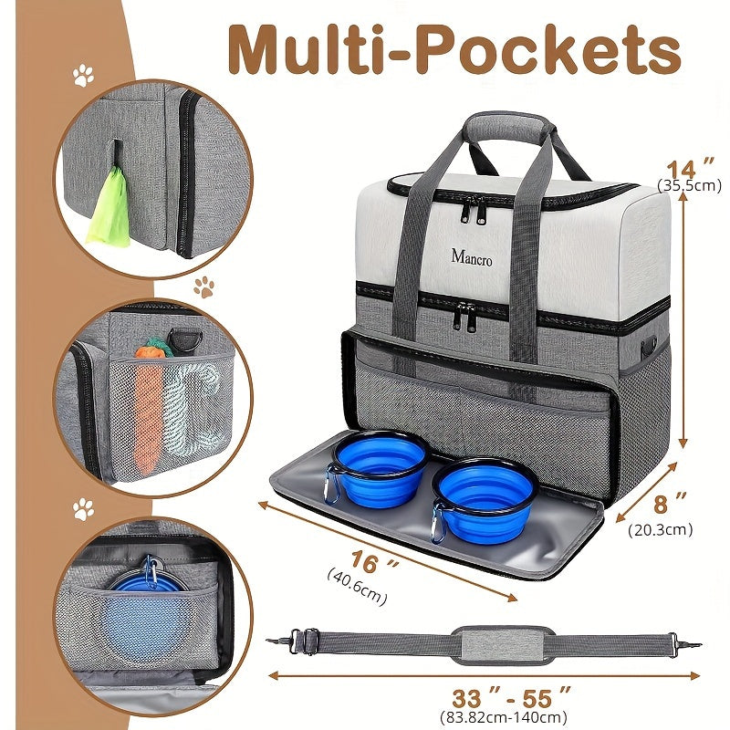 Dog Travel Bag Dual Layer with Bowls & Containers - immagine 3