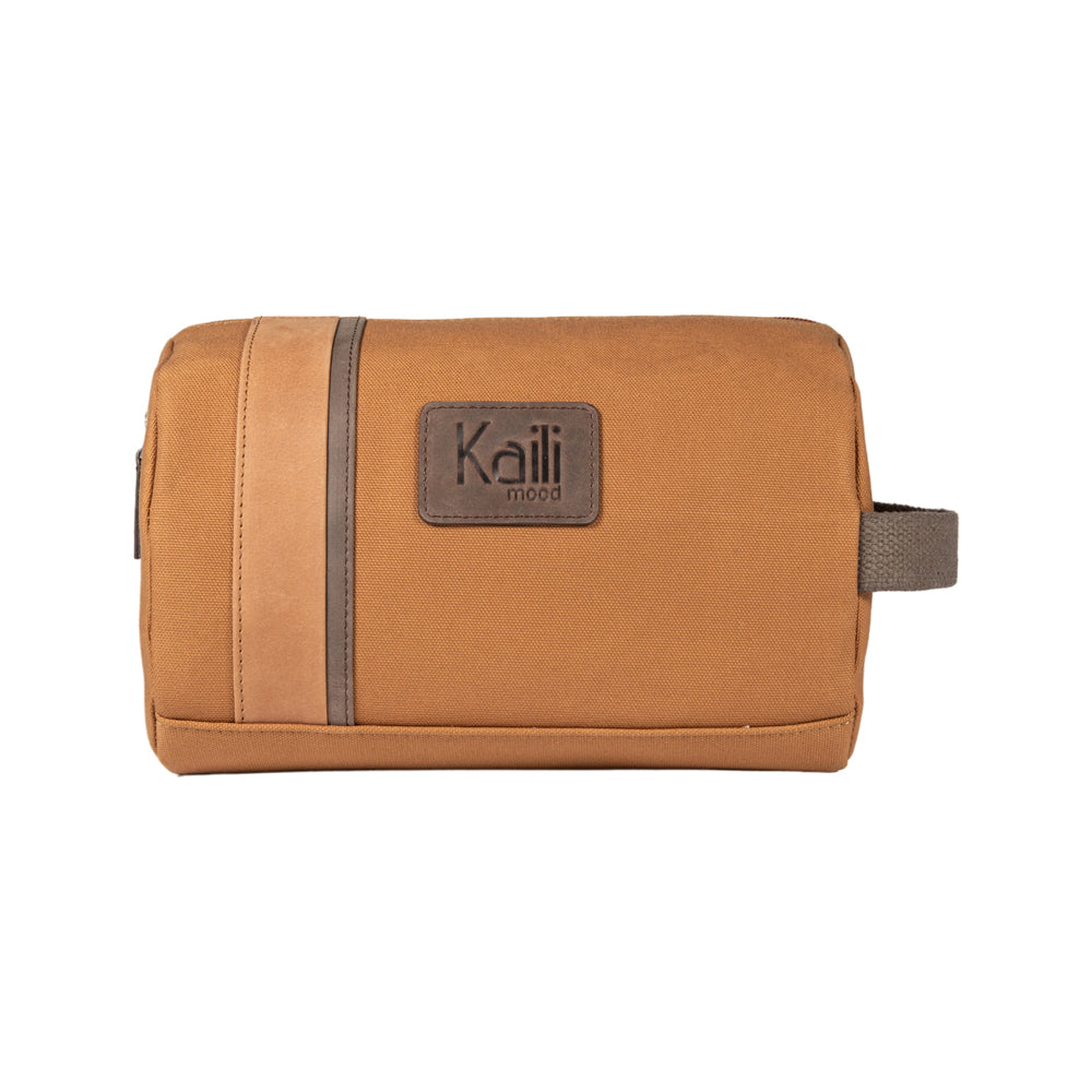 K2005UB | Beauty Case in Canvas 100% Cotton/Full Grain Leather, Naked. Leather color. Side handle. Zipper closure. Dimensions: 25 x 15 x 17 cm. Packaging: Tnt bag - immagine 2