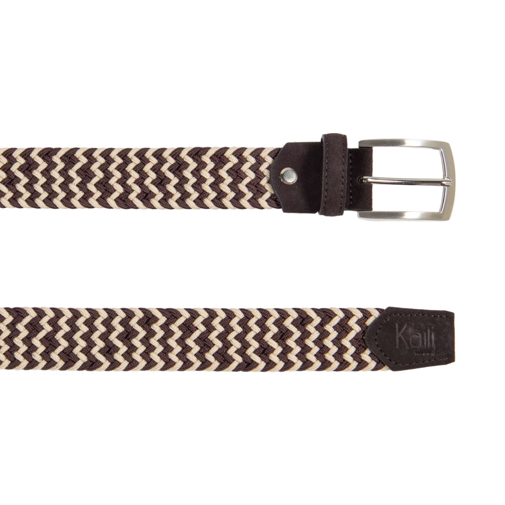 K4004HB | Cintura Intrecciata in Elastico/Pelle. Colore Testa Moro/Corda. Fibbia Nickel Satinato. Dimensioni: cm 120x3,5x0,5 (giro vita cm 105). Confezione: Gift Box rigido fondo/coperchio - immagine 2