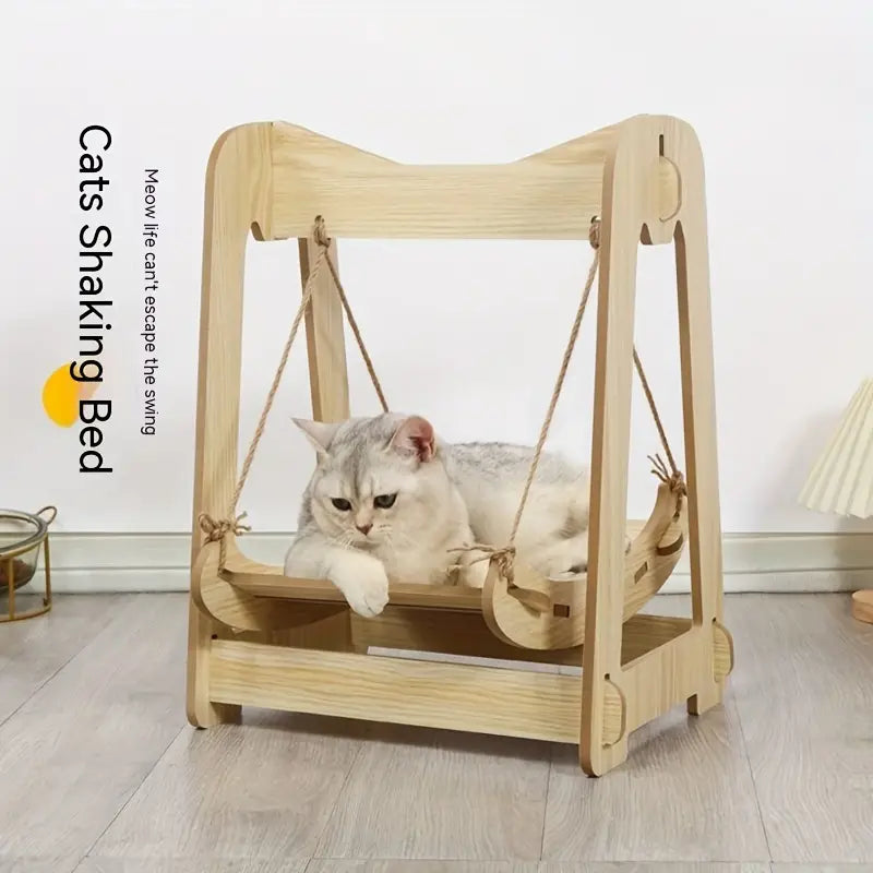 Wooden Rocking Bed Cat Furniture - Double Layer Cat Hammock - immagine 2