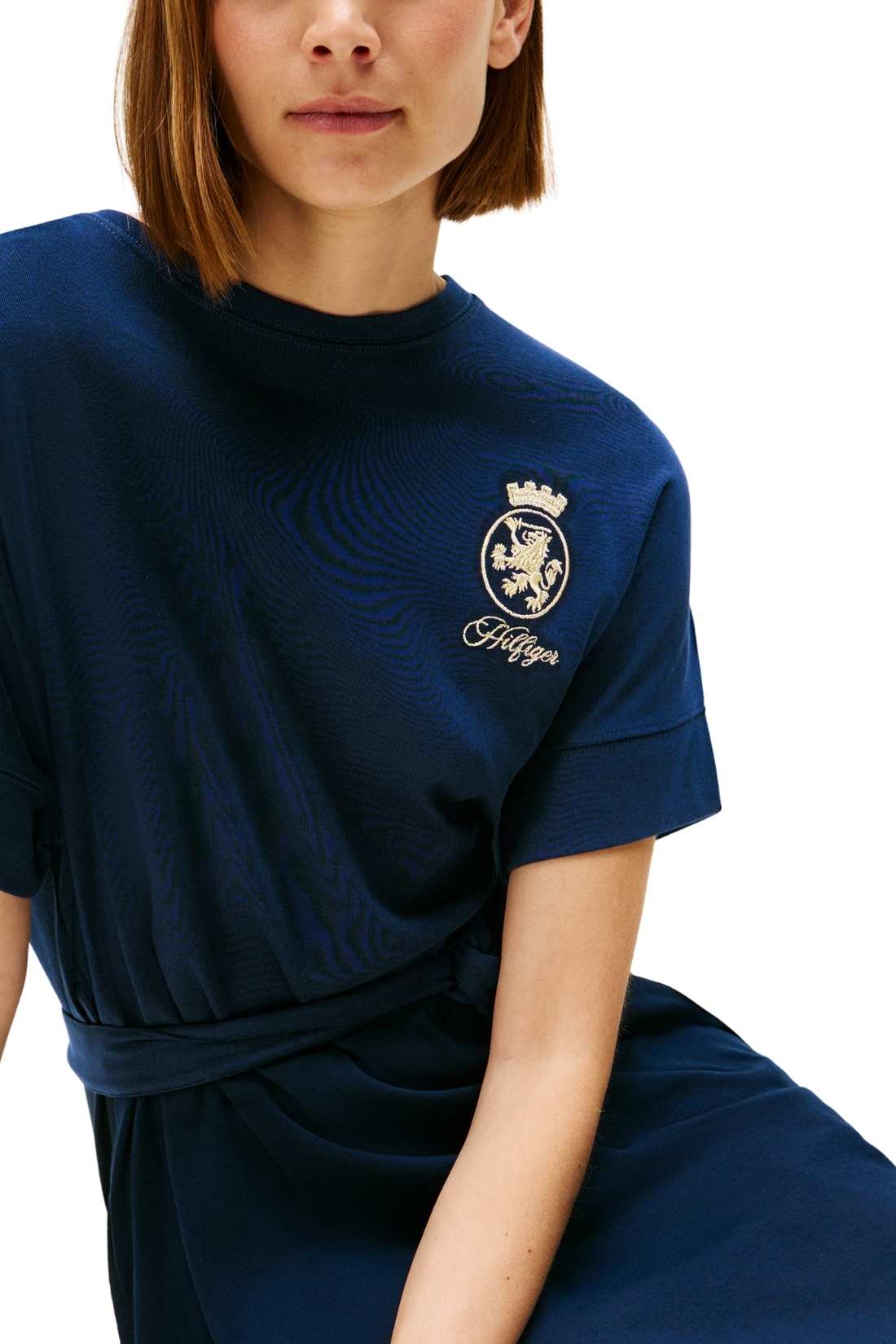 TOMMY HILFIGER - Abito T-shirt donna con cintura e ricamo logo gold - immagine 5
