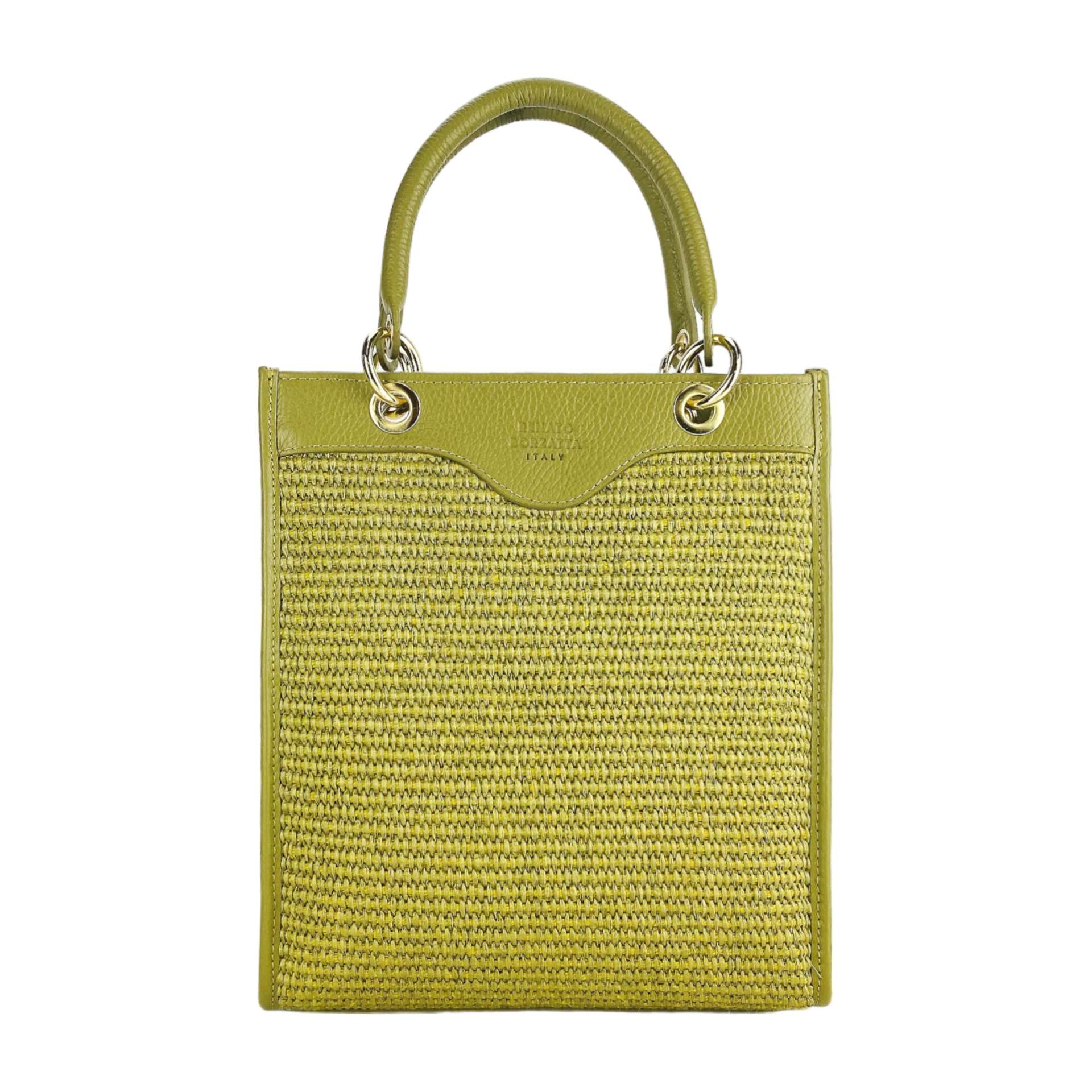 RB1026CM | Borsa Donna a mano verticale in Vera Pelle e Paglia Made in Italy. Tracolla removibile e regolabile in pelle. Accessori Oro Lucido - Colore Pistacchio - Dimensioni: cm 24 x 29 x 9 - immagine 2