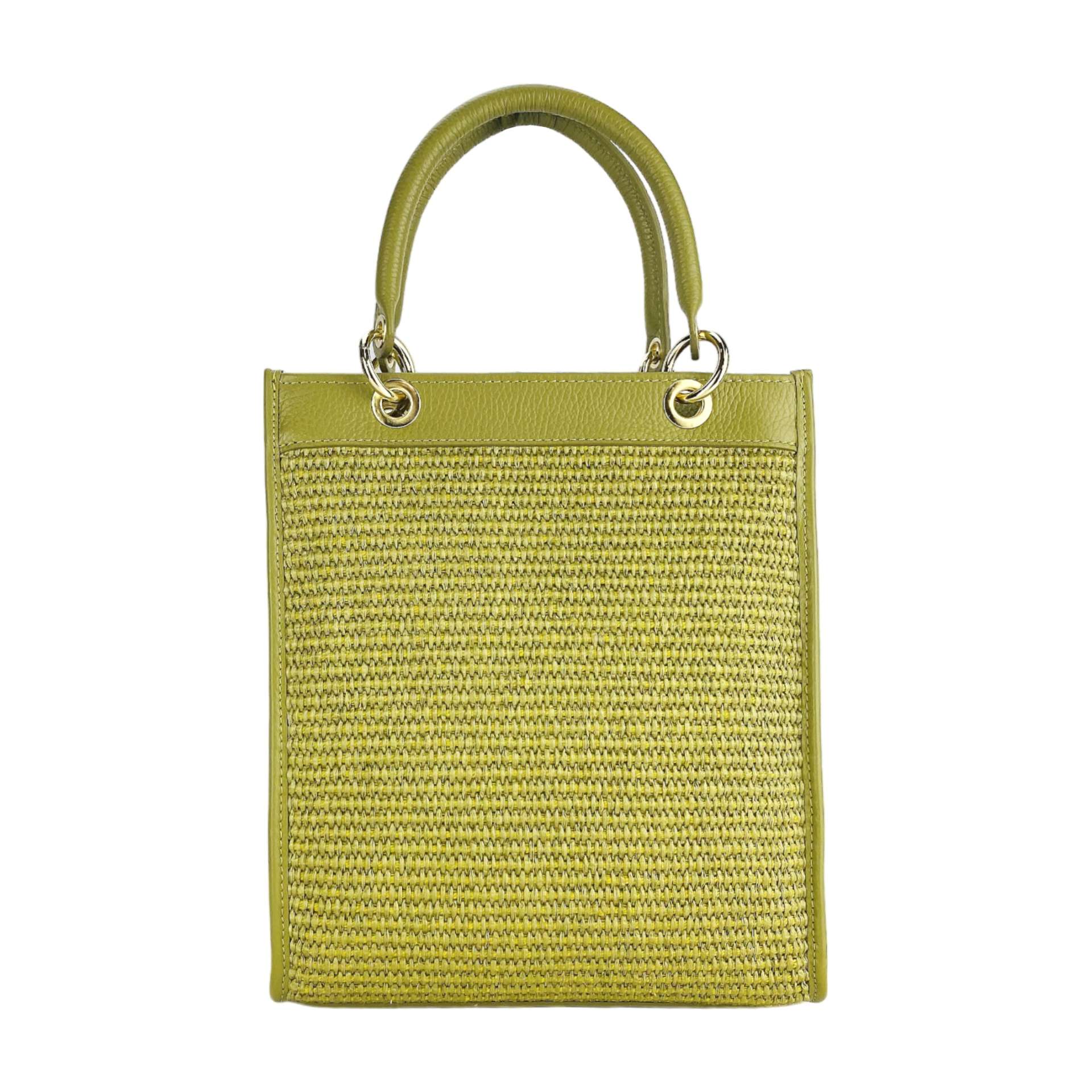 RB1026CM | Borsa Donna a mano verticale in Vera Pelle e Paglia Made in Italy. Tracolla removibile e regolabile in pelle. Accessori Oro Lucido - Colore Pistacchio - Dimensioni: cm 24 x 29 x 9 - immagine 5
