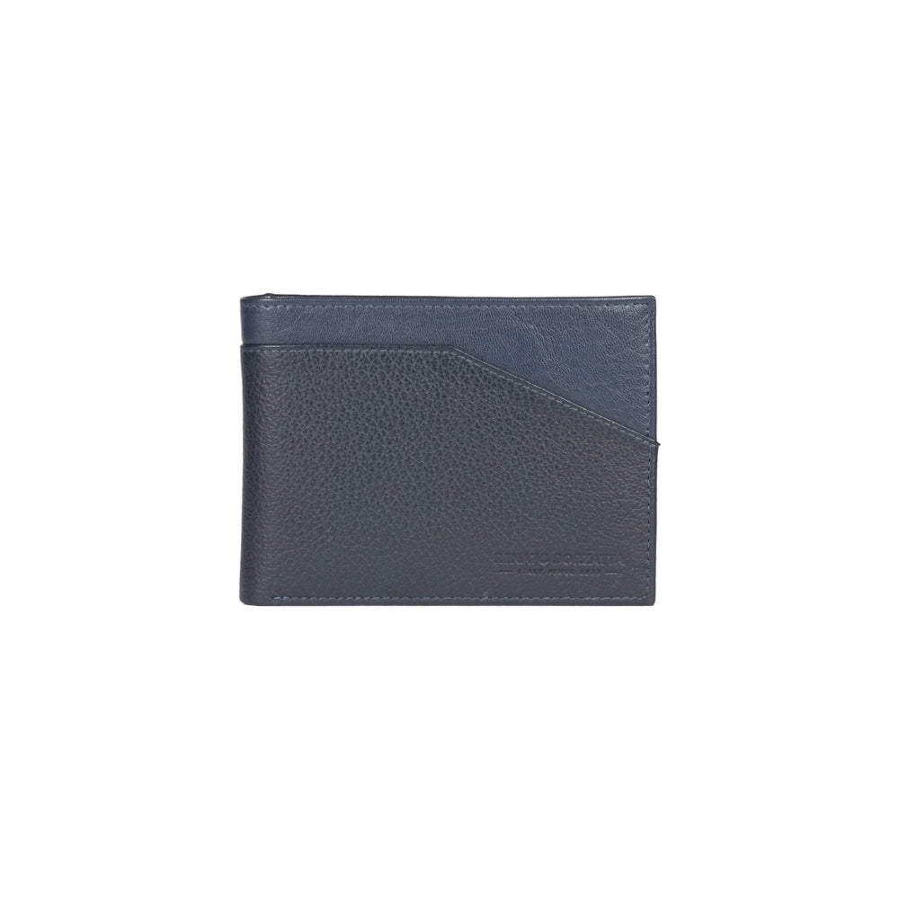 RB12104D | Portafogli Uomo in Vera Pelle pieno fiore, grana dollaro/leggera. Colore Blu. Protezione RFID. Dimensioni da chiuso: cm 12,5 x 9,5 x 2. Confezione: Scatola regalo fondo/coperchio - immagine 4