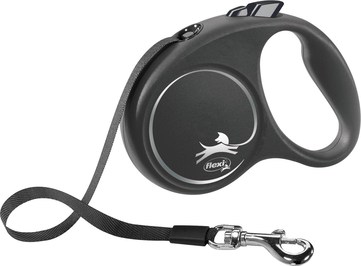 Flexi retractable lead black design tape blue