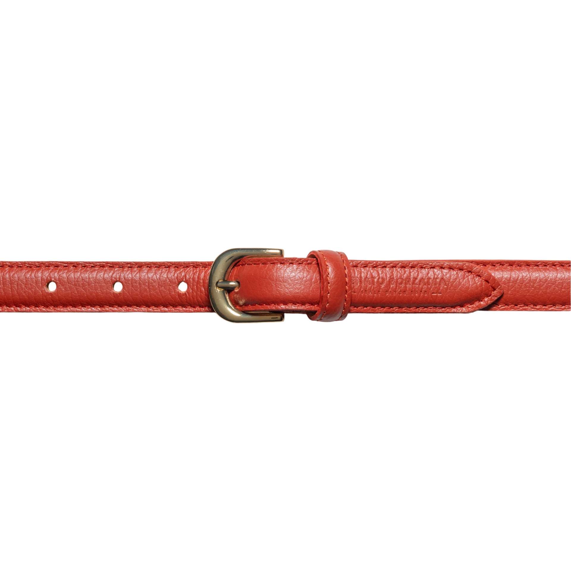 RB4021AM | Cintura Donna Made in Italy in Vera Pelle grana Dollaro. Fibbia in finitura Oro Lucido. Colore Paprika. Dimensioni: cm 115 x 2,0 x 0,5 (giro vita cm 100) - immagine 2