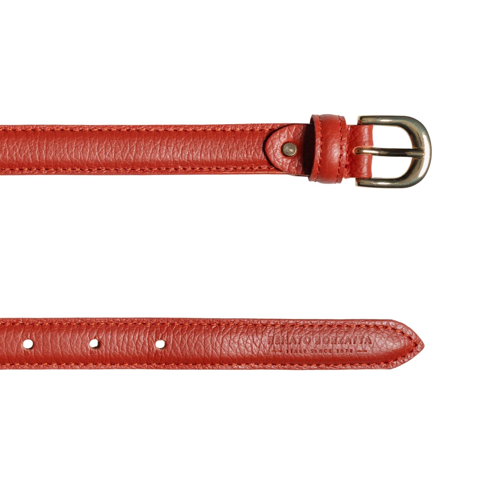RB4021AM | Cintura Donna Made in Italy in Vera Pelle grana Dollaro. Fibbia in finitura Oro Lucido. Colore Paprika. Dimensioni: cm 115 x 2,0 x 0,5 (giro vita cm 100) - immagine 3