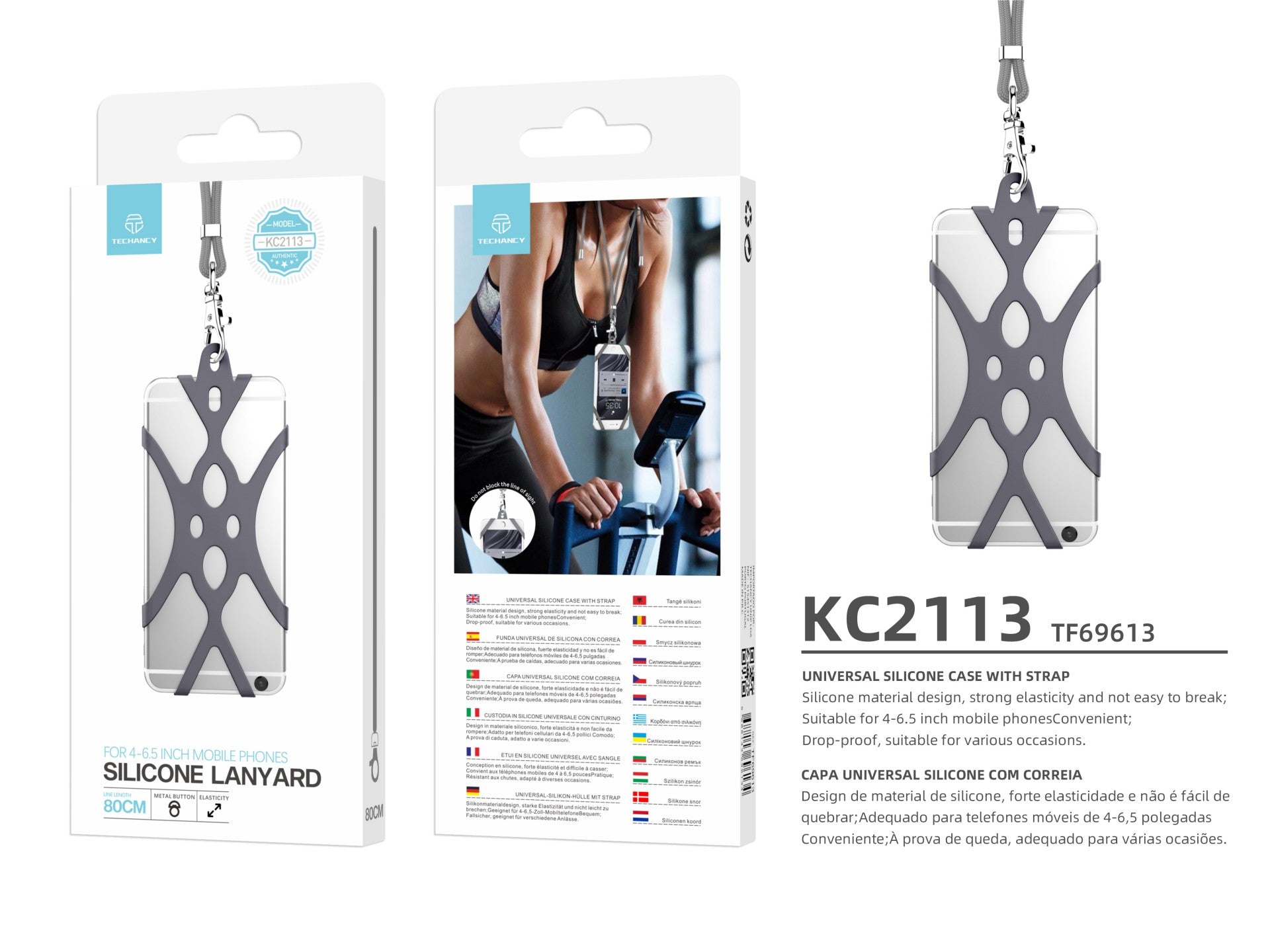 Correio universal de silicone para telemóvel Techancy 80 cm, KC2113, compatível com todos os modelos de telemóveis, cinzento - immagine 3