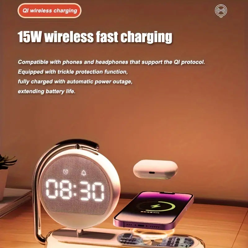 Fantasy Tropical Night Light & Wireless Charger Stand with Digital Alarm Clock - immagine 2