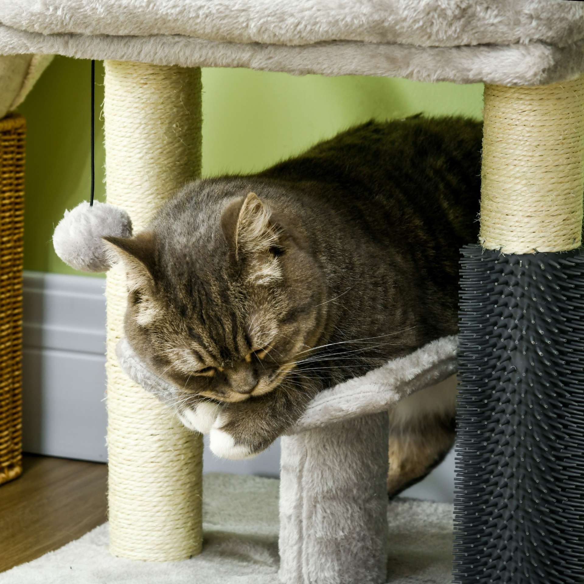 Petit arbre à chat arbre à grimper tour de jeux hauteur 48 cm poteau en sisal gris avec balle suspendue gris - immagine 9