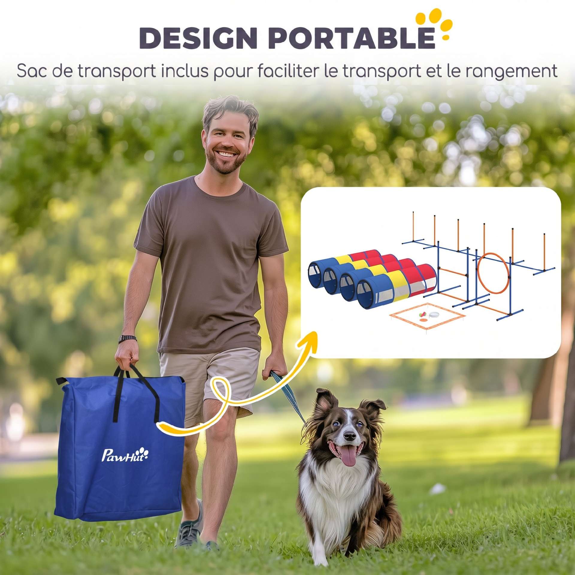 Équipement d'Agilité pour Chien 12 Pièces, 4 Tunnels, Sauts Ajustables, Anneau, Slaloms, 357x65x68cm, Multicolore - immagine 8