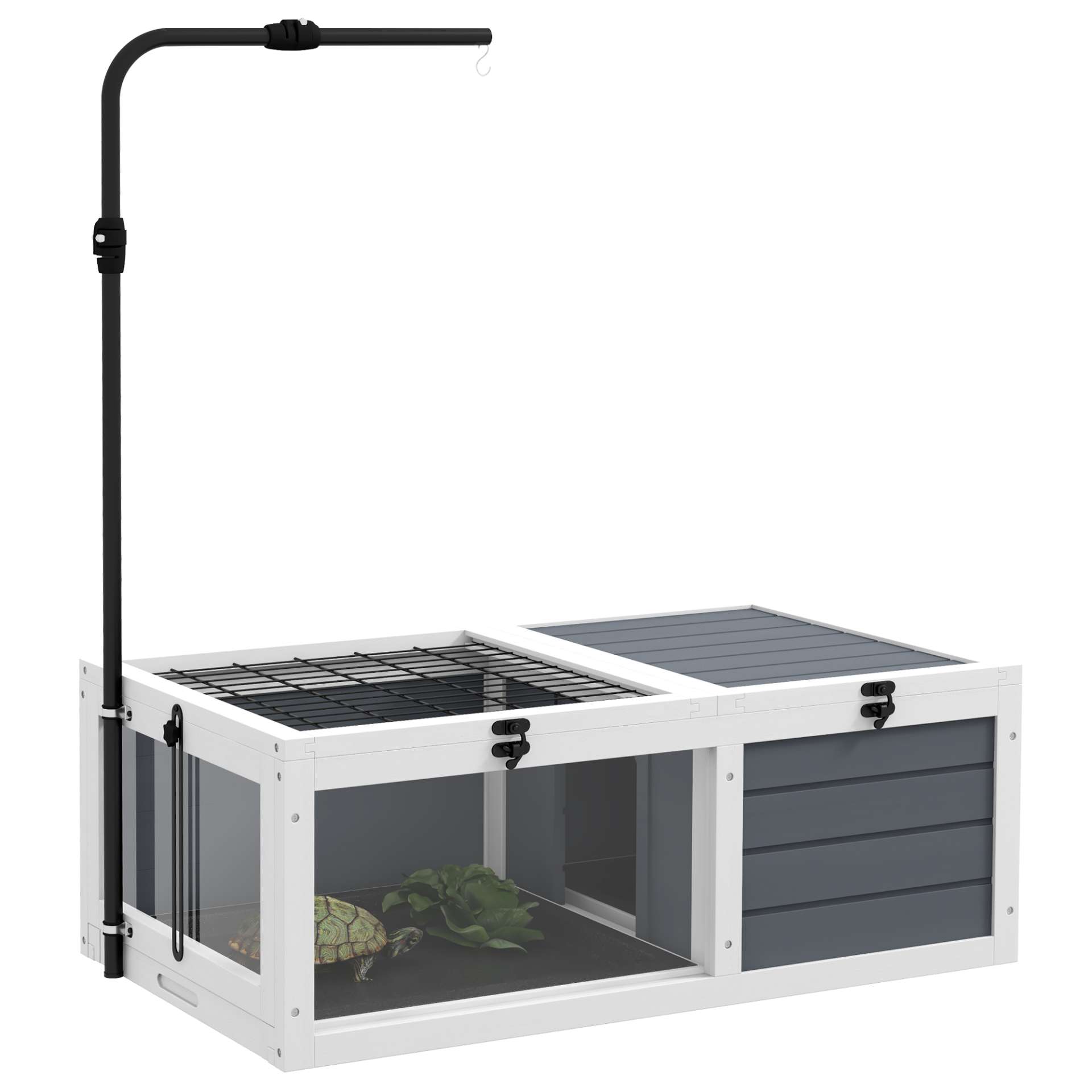 Maison enclos cage pour petit animal tortue avec 2 espaces support de lampe réglable 81 x 48 x 31,5 cm gris