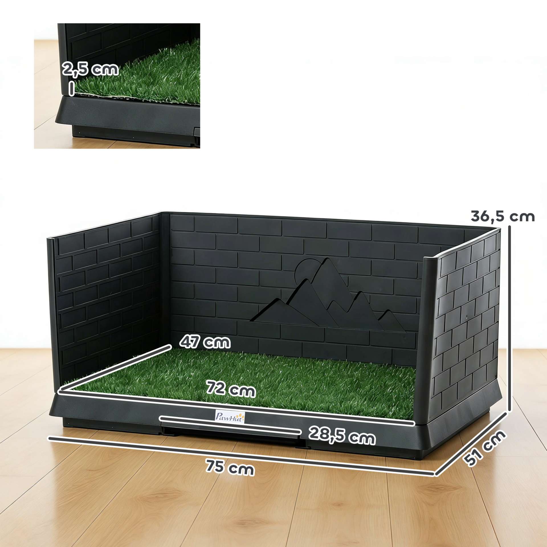 Toilette pour Chien avec Gazon Artificiel, Parois Hautes et Plateau Coulissant, Système de Drainage, 75x51x36,5cm, Noir - immagine 3
