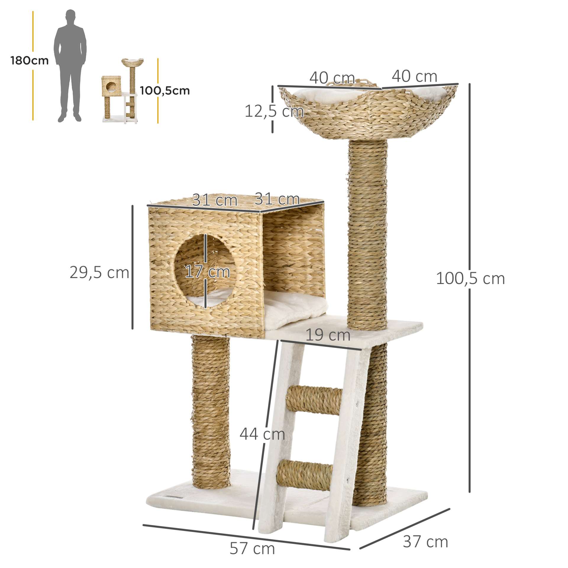 Arbre à chat arbre à grimper griffoir pour chat hauteur 100,5 cm avec coussins et échelle centre d'activités poteaux en quenouille - immagine 3