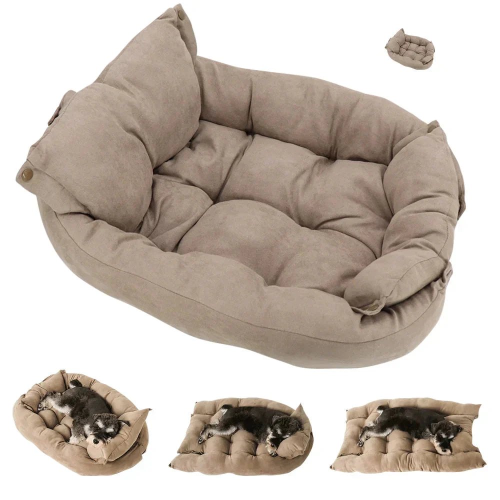 3-in-1 Multifunction Dog And Cat Bed Soft Cotton Convertible Pet Mat Brown - immagine 3