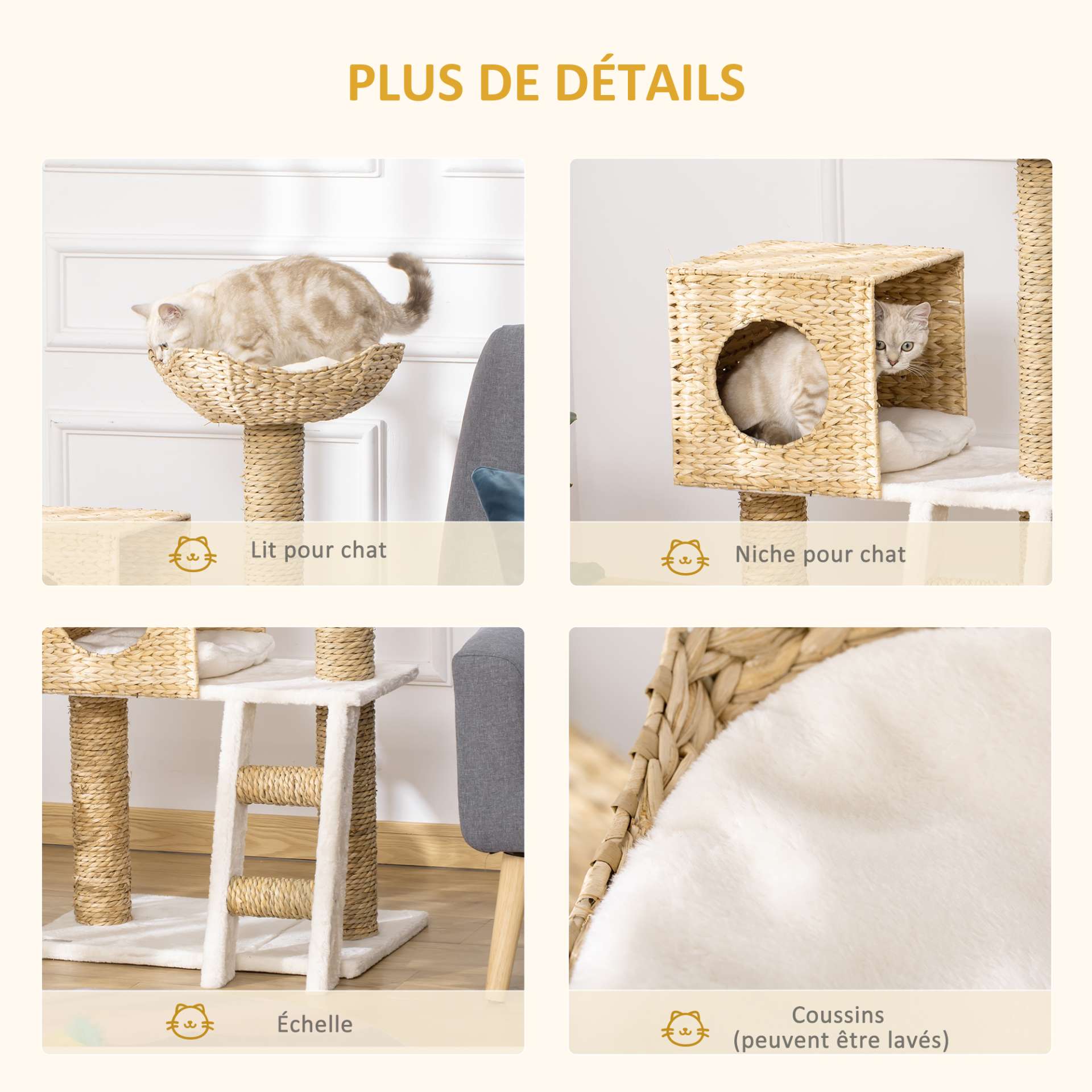 Arbre à chat arbre à grimper griffoir pour chat hauteur 100,5 cm avec coussins et échelle centre d'activités poteaux en quenouille - immagine 5