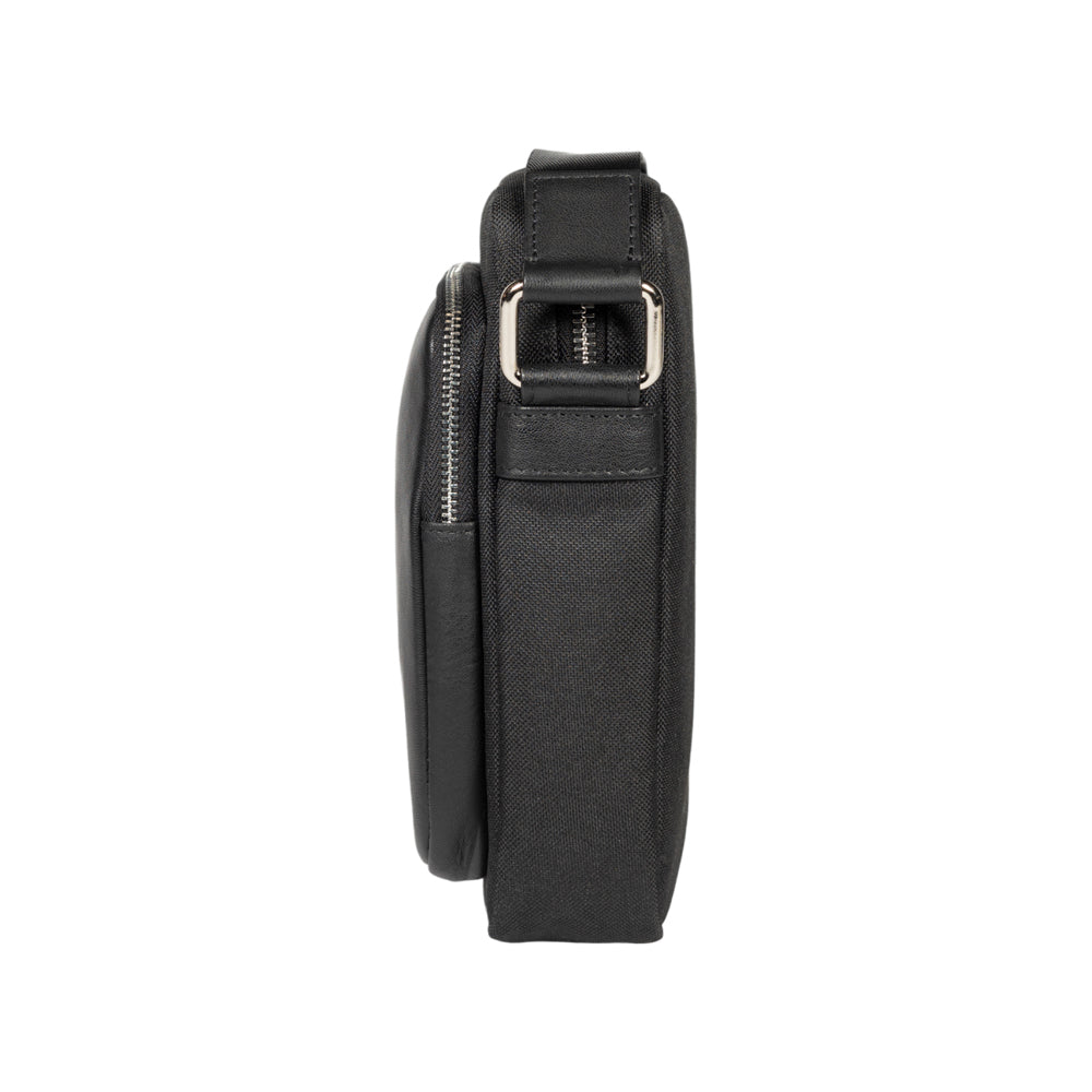RB2002A | Nylon/Vera Leather Shoulder Bag, with light grain. Zipper closure and adjustable shoulder strap - Black color - Size: 15.5 x 21 x 7 cm. Packaging: Non-Woven Fabric Bag - immagine 3