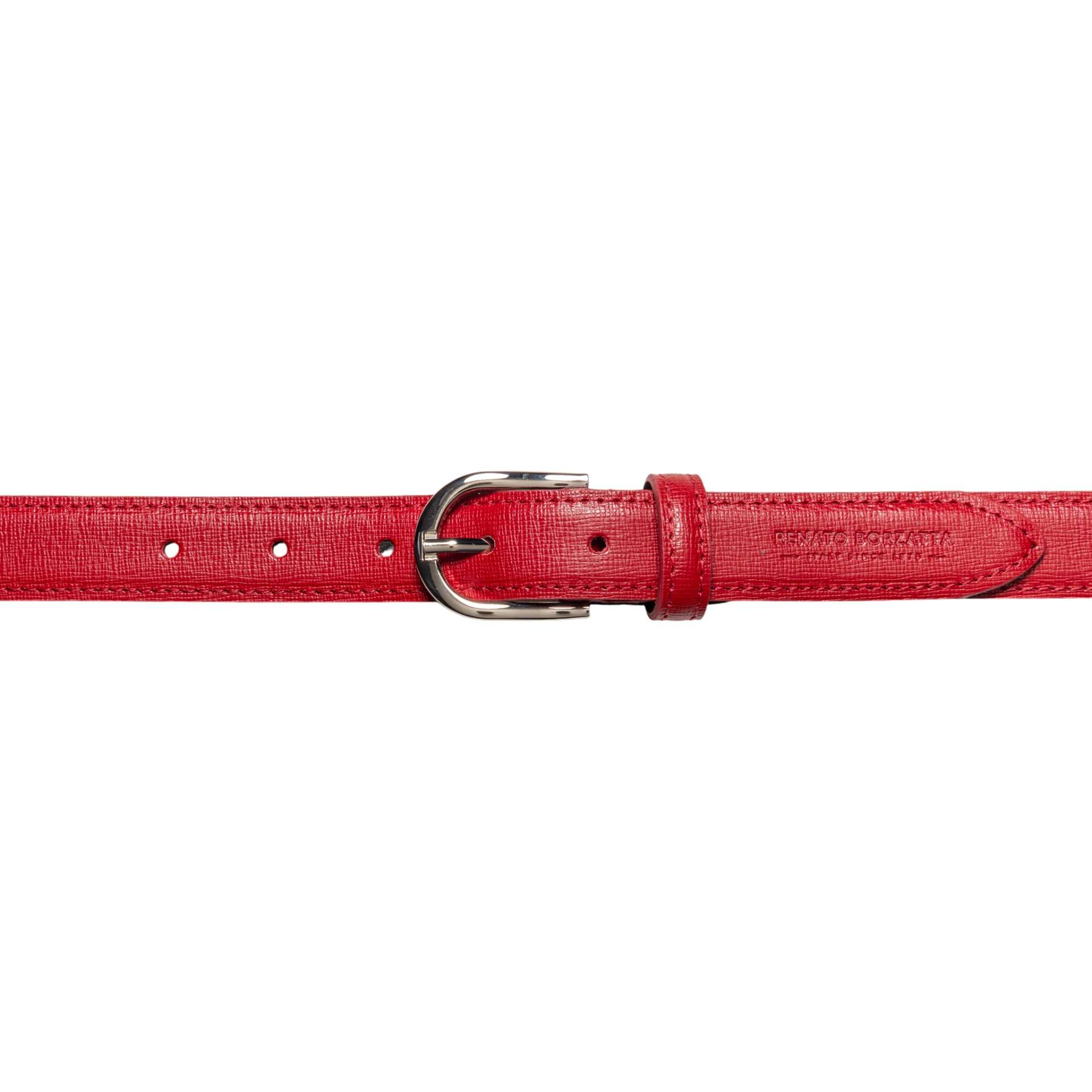 RB4016V | Women's Belt Made in Italy in Genuine Saffiano Leather. Polished Silver Buckle. Color: Red. Dimensions: 115 x 2.5 x 0.5 cm (waistline 100 cm) - immagine 2