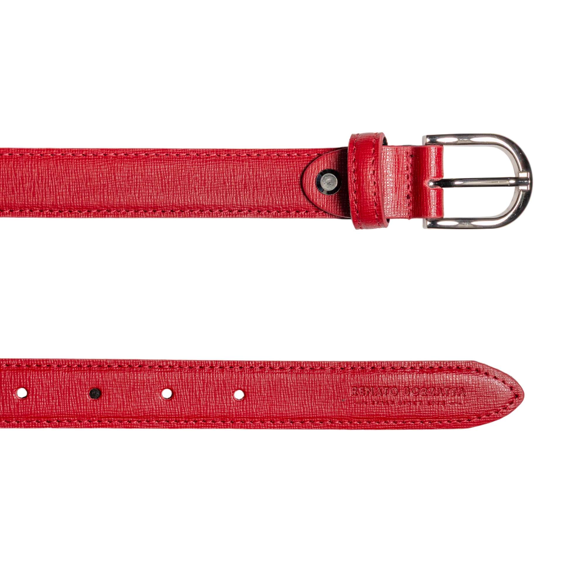 RB4016V | Women's Belt Made in Italy in Genuine Saffiano Leather. Polished Silver Buckle. Color: Red. Dimensions: 115 x 2.5 x 0.5 cm (waistline 100 cm) - immagine 3