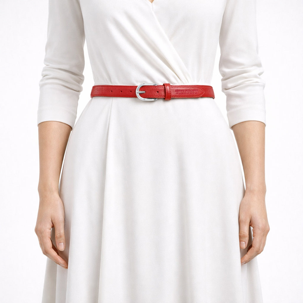 RB4016V | Women's Belt Made in Italy in Genuine Saffiano Leather. Polished Silver Buckle. Color: Red. Dimensions: 115 x 2.5 x 0.5 cm (waistline 100 cm) - immagine 4