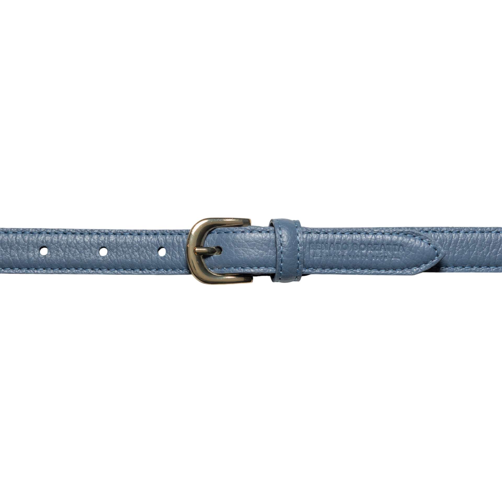 RB4021P | Women's Belt Made in Italy in Genuine Dollar Grain Leather. Polished Gold-Finish Buckle. Color: Air Force Blue. Dimensions: 115 x 2.0 x 0.5 cm (waistline 100 cm) - immagine 2