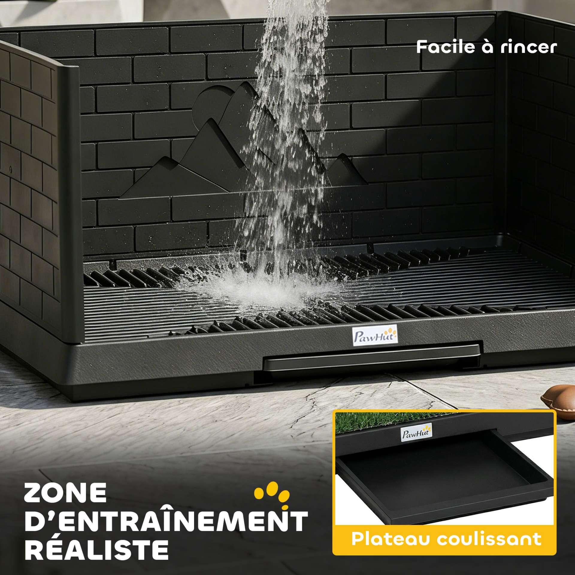 Toilette pour Chien avec Gazon Artificiel, Parois Hautes et Plateau Coulissant, Système de Drainage, 75x51x36,5cm, Noir - immagine 6