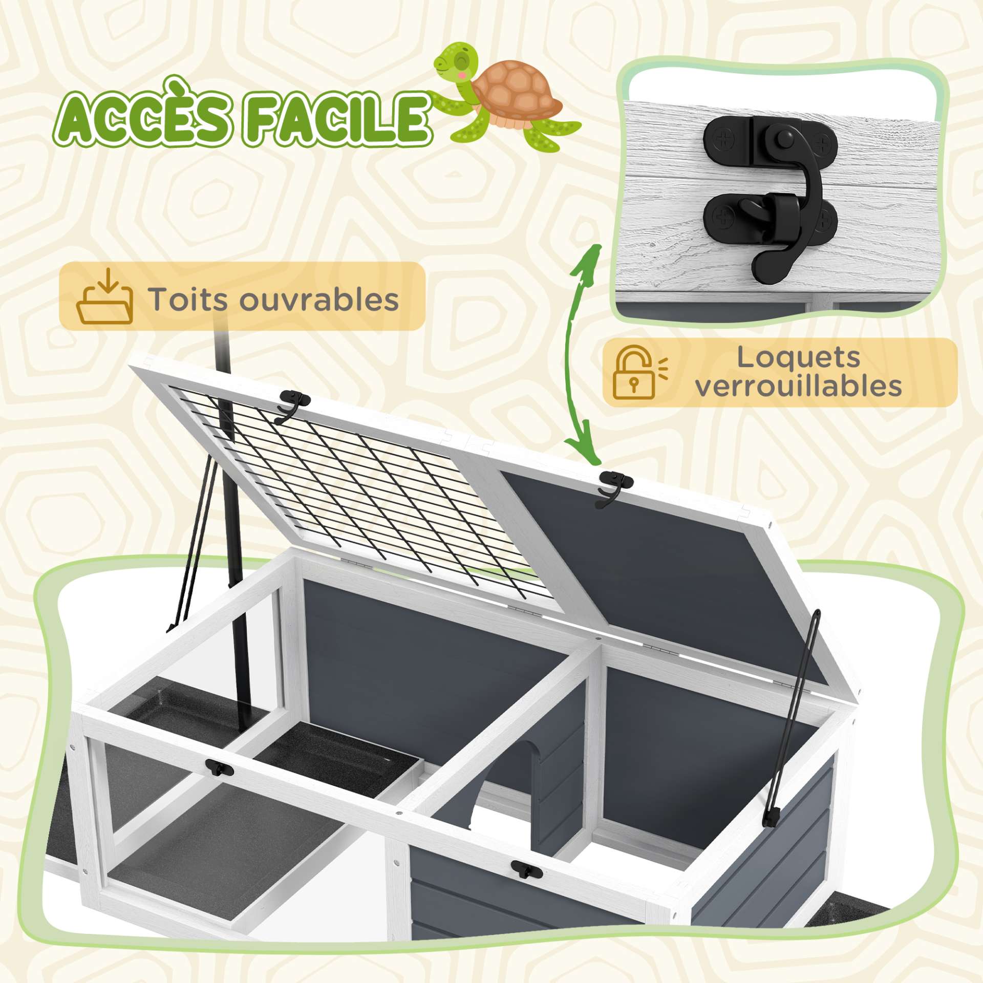 Maison enclos cage pour petit animal tortue avec 2 espaces support de lampe réglable 81 x 48 x 31,5 cm gris - immagine 6