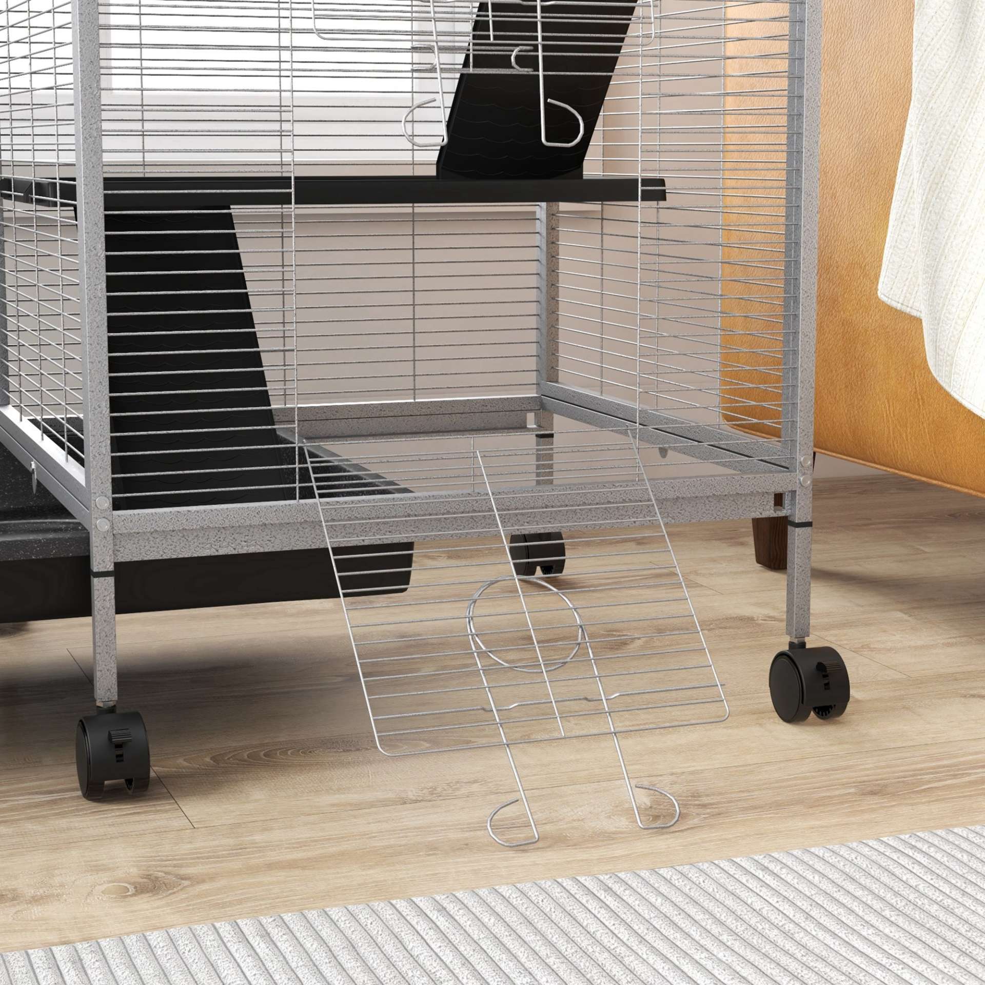 Cage pour Petits Animaux Portable à 4 Niveaux avec Roulettes, 2 Portes, 3 Rampes, Hamac et Plateau Amovible - immagine 8