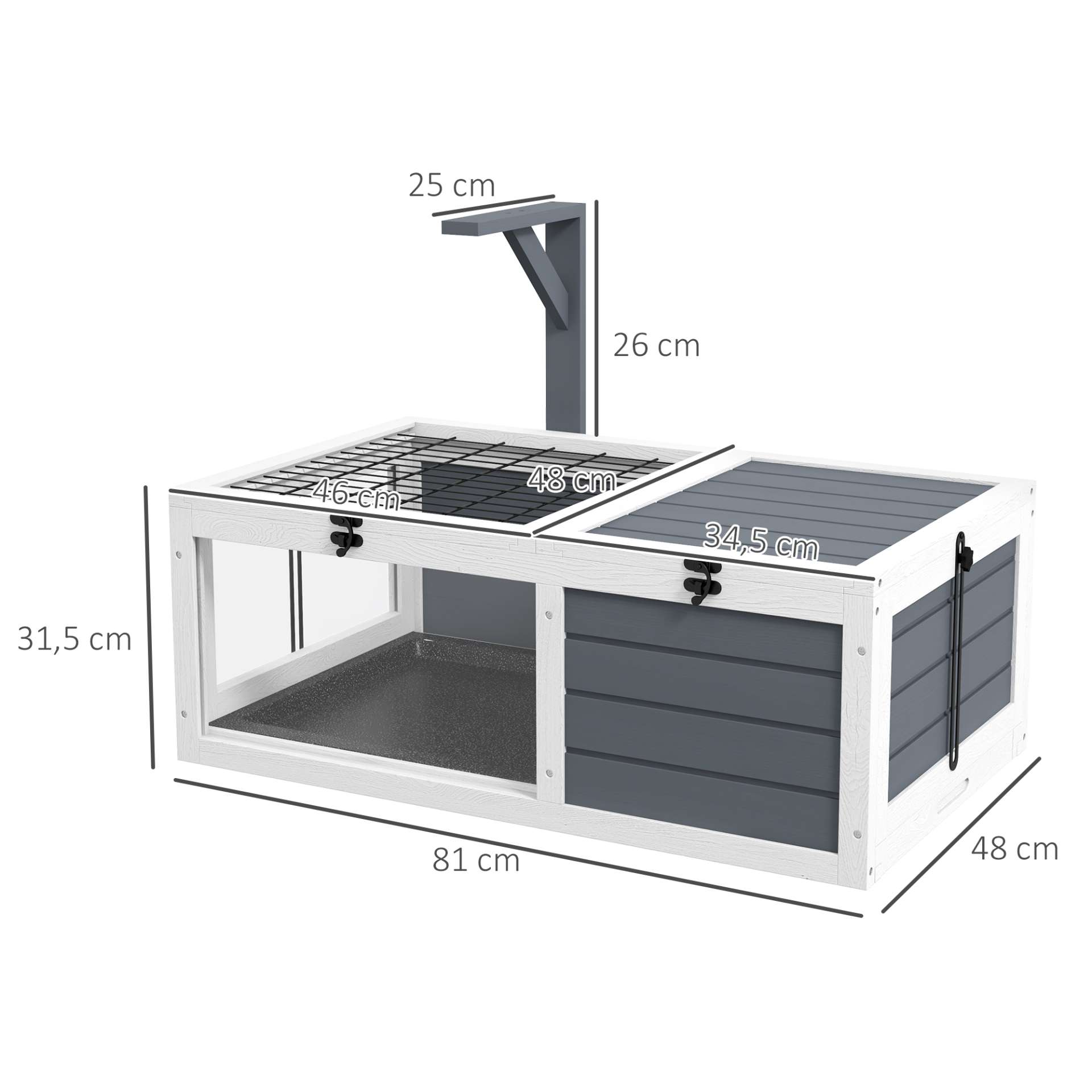 Maison enclos cage pour petit animal tortue avec 2 espaces support de lampe 81 x 48 x 31,5 cm gris - immagine 3
