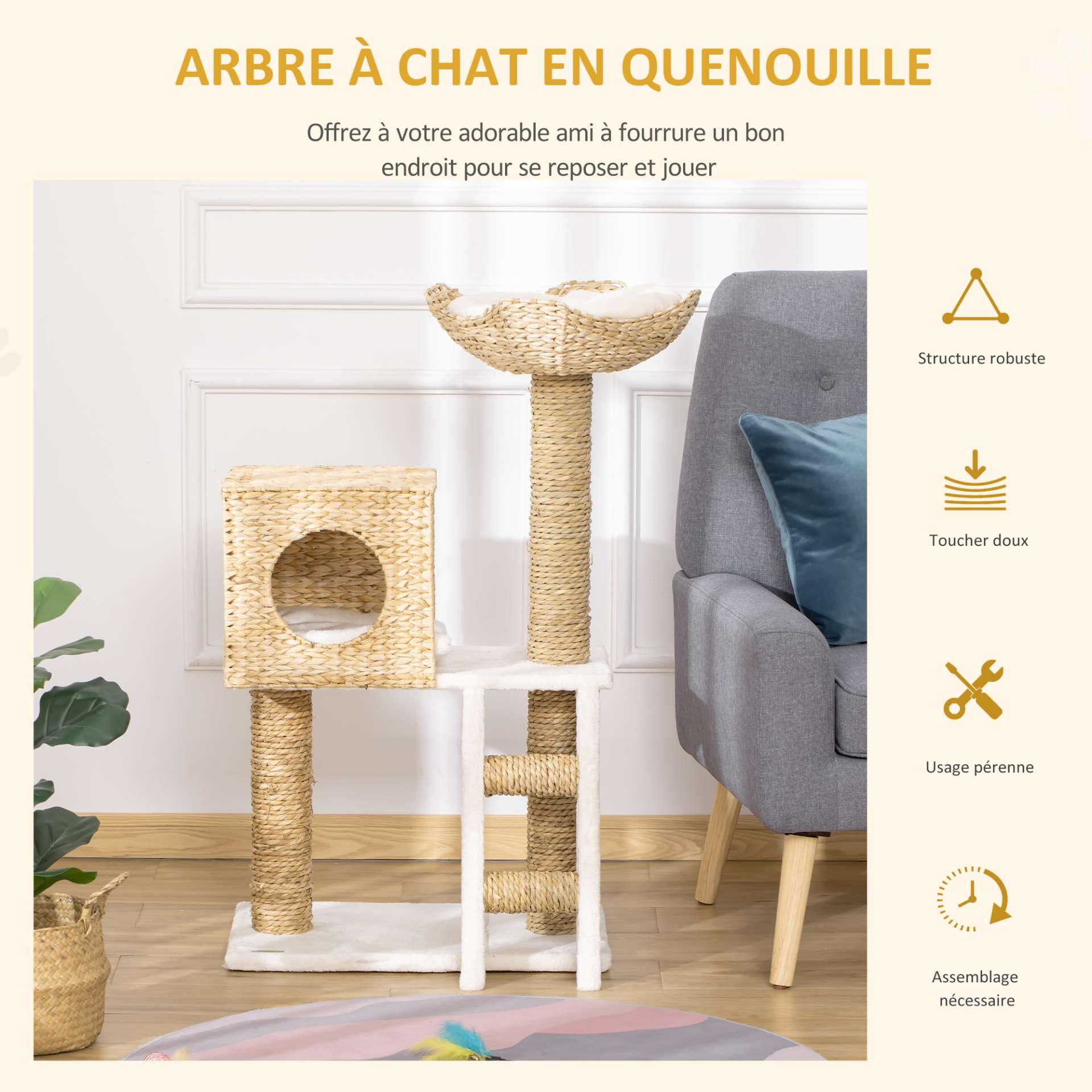 Arbre à chat arbre à grimper griffoir pour chat hauteur 100,5 cm avec coussins et échelle centre d'activités poteaux en quenouille - immagine 4