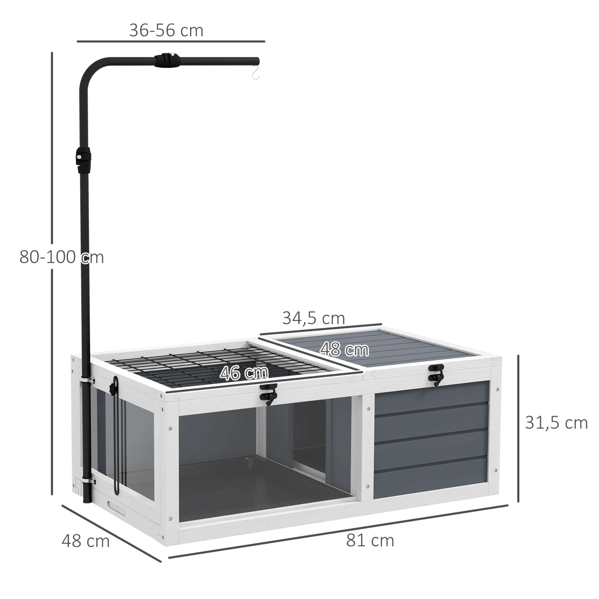 Maison enclos cage pour petit animal tortue avec 2 espaces support de lampe réglable 81 x 48 x 31,5 cm gris - immagine 3