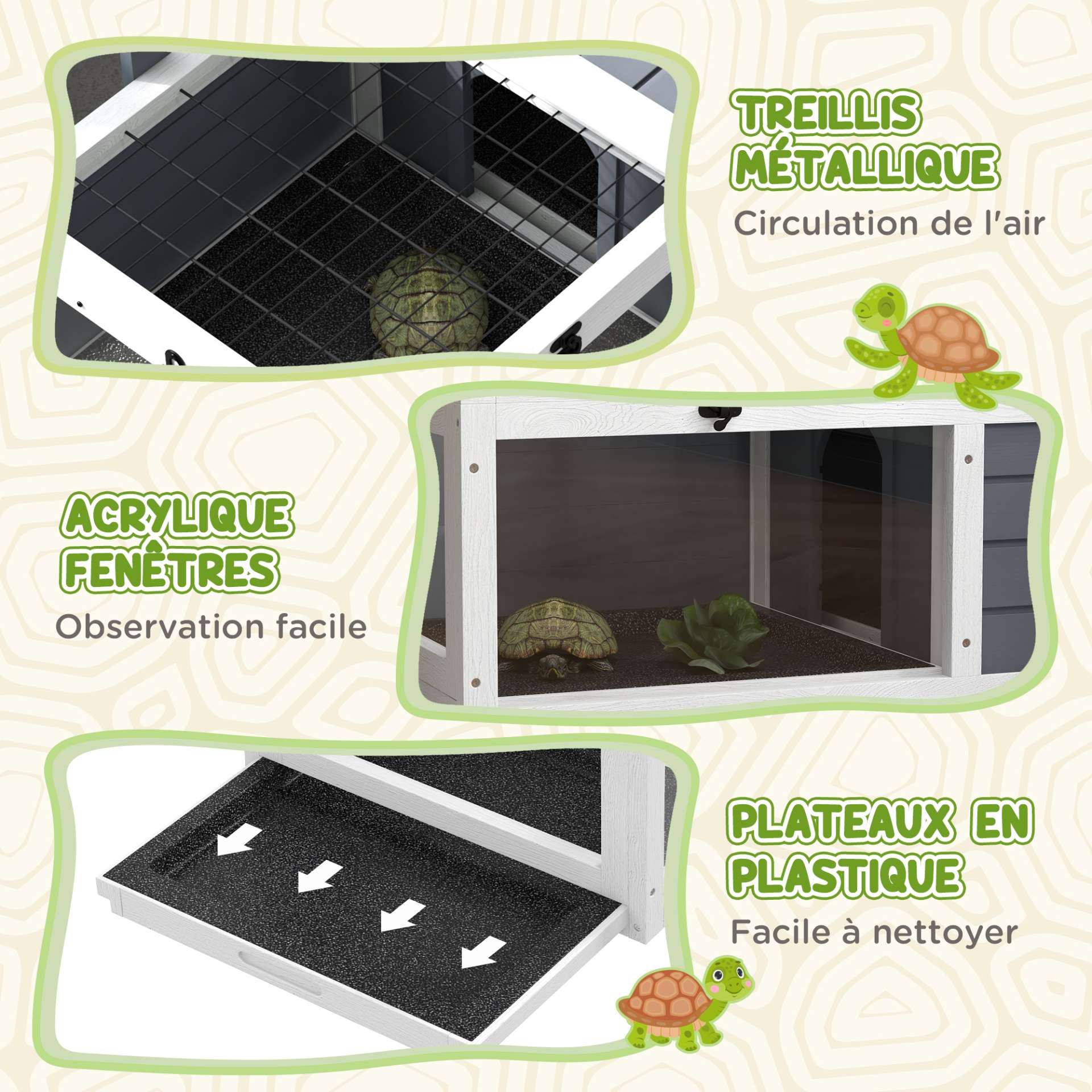 Maison enclos cage pour petit animal tortue avec 2 espaces support de lampe réglable 81 x 48 x 31,5 cm gris - immagine 7