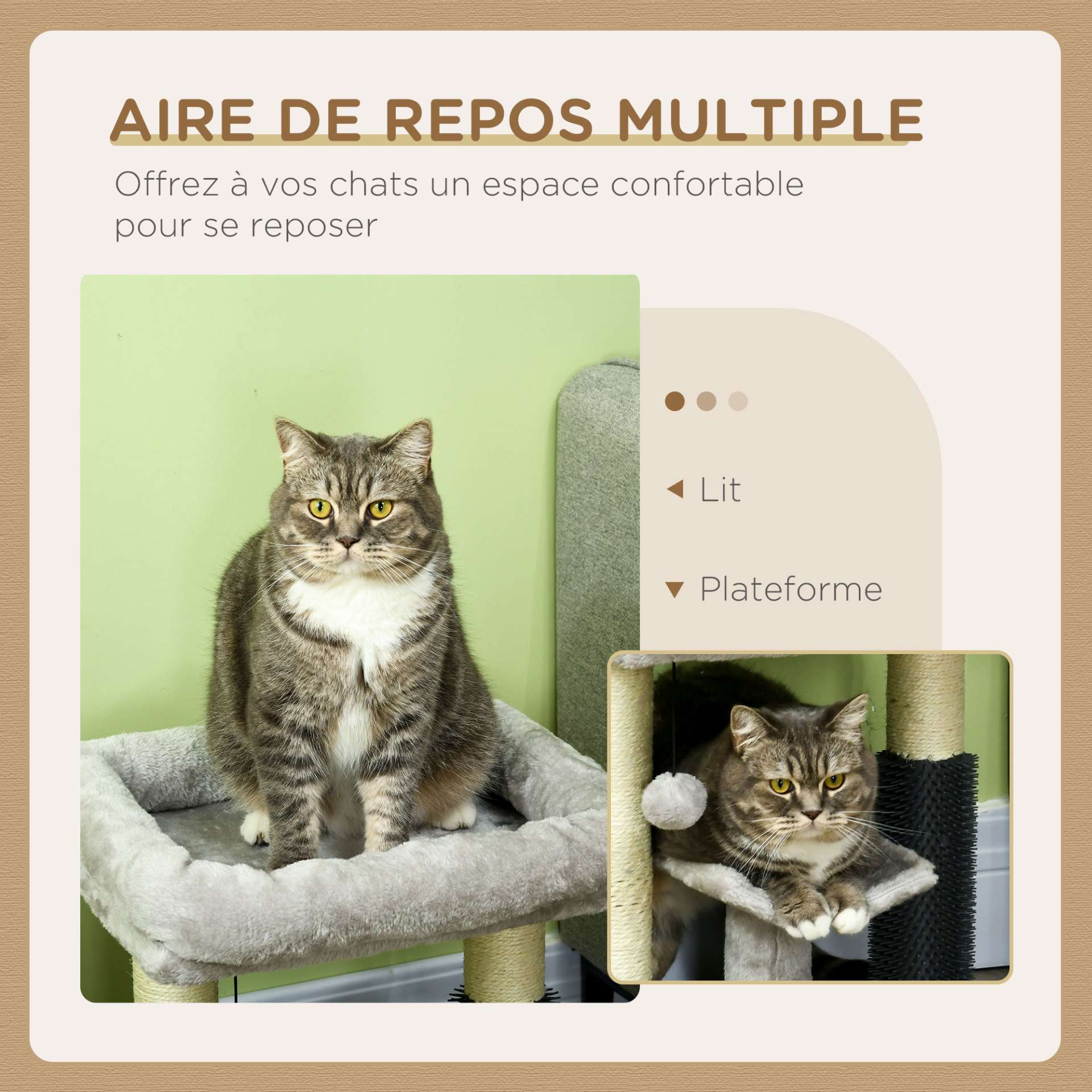 Petit arbre à chat arbre à grimper tour de jeux hauteur 48 cm poteau en sisal gris avec balle suspendue gris - immagine 5