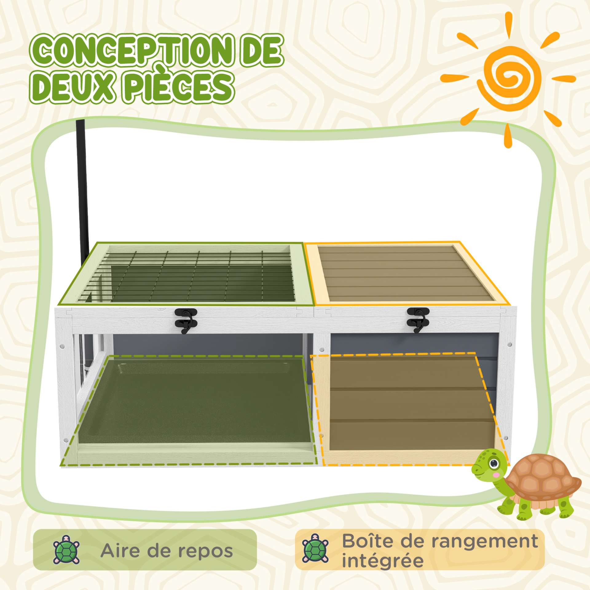 Maison enclos cage pour petit animal tortue avec 2 espaces support de lampe réglable 81 x 48 x 31,5 cm gris - immagine 4